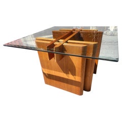 Mid-Century Modern Sculptural Cross Hatch Birch w Glass Top Cocktail Table