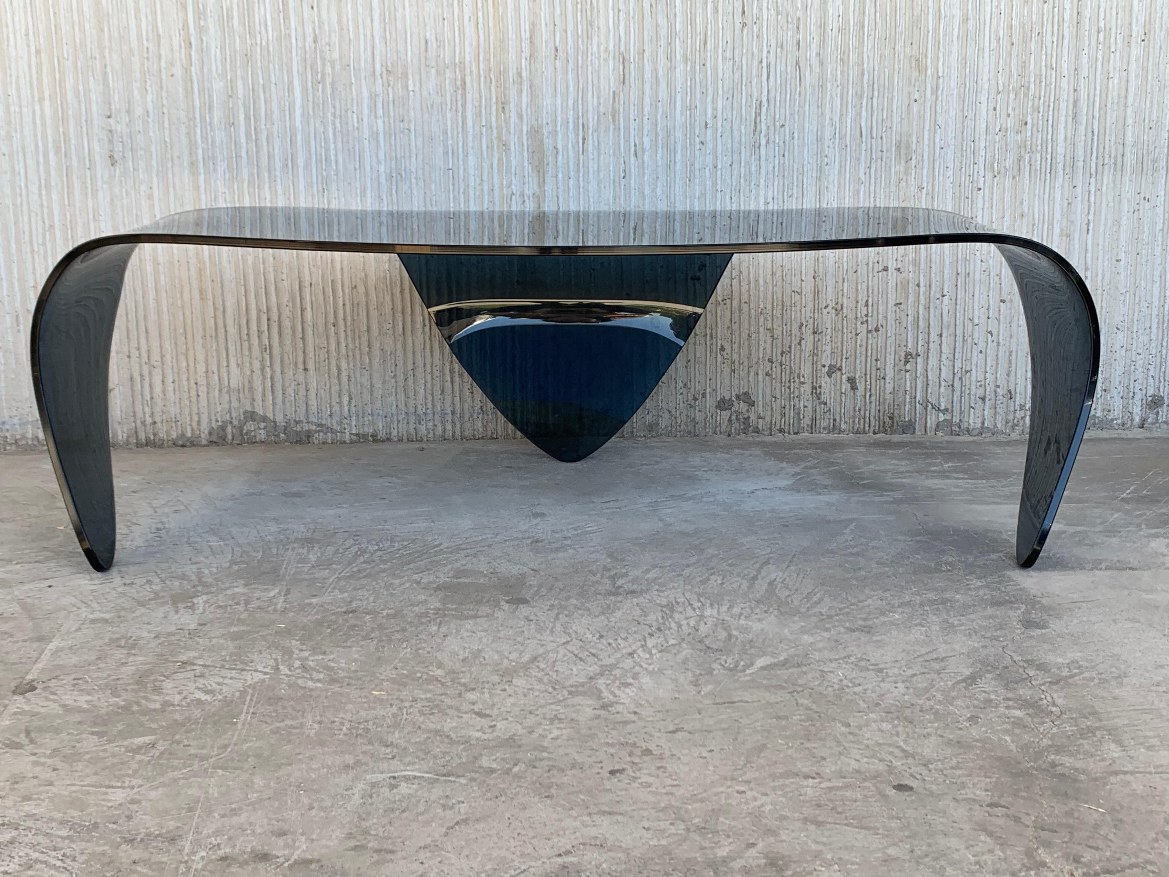 Mid-Century Modern Sculptural Curved Blue Glass Table 3