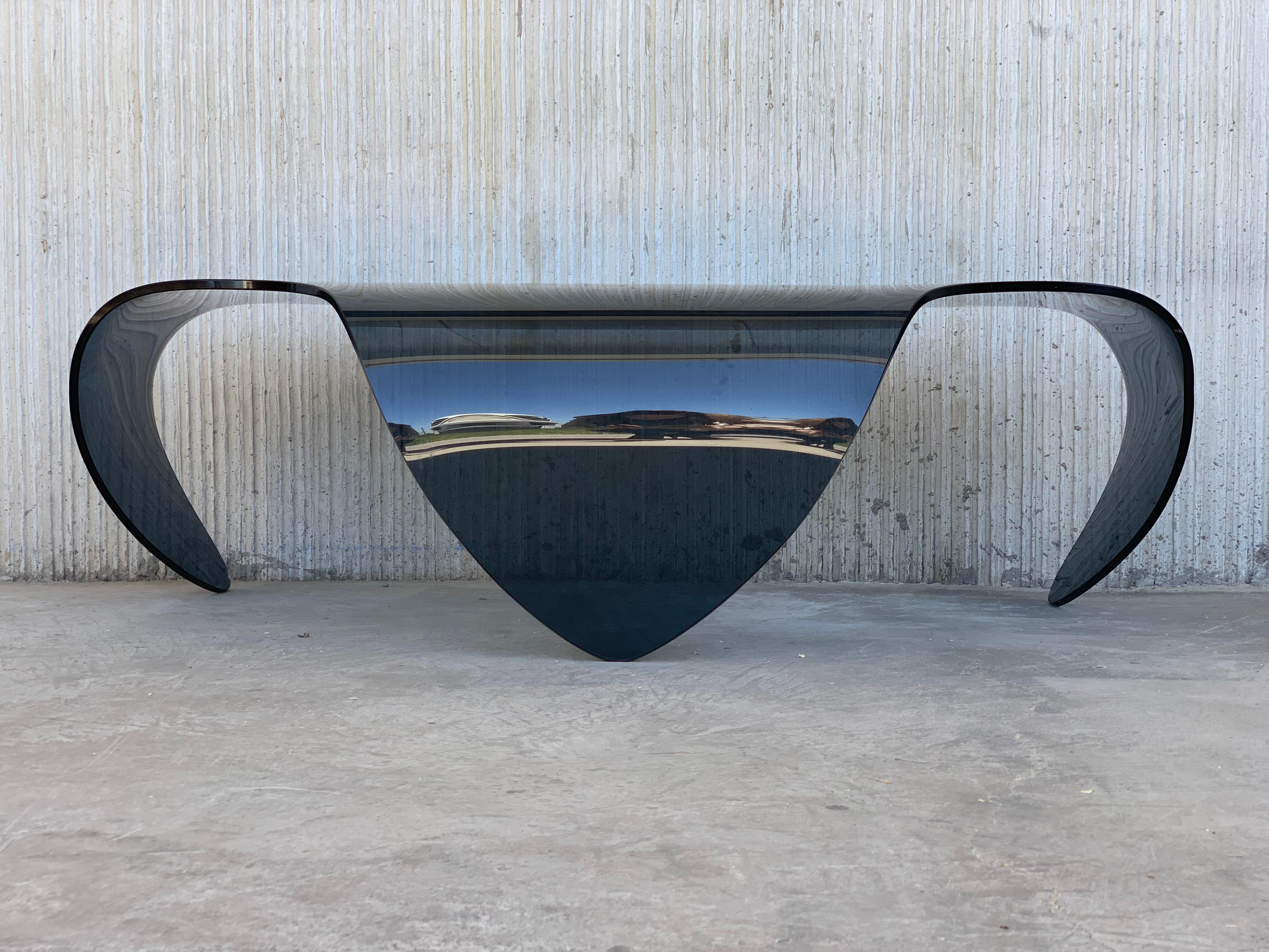 Art Glass Mid-Century Modern Sculptural Curved Blue Glass Table