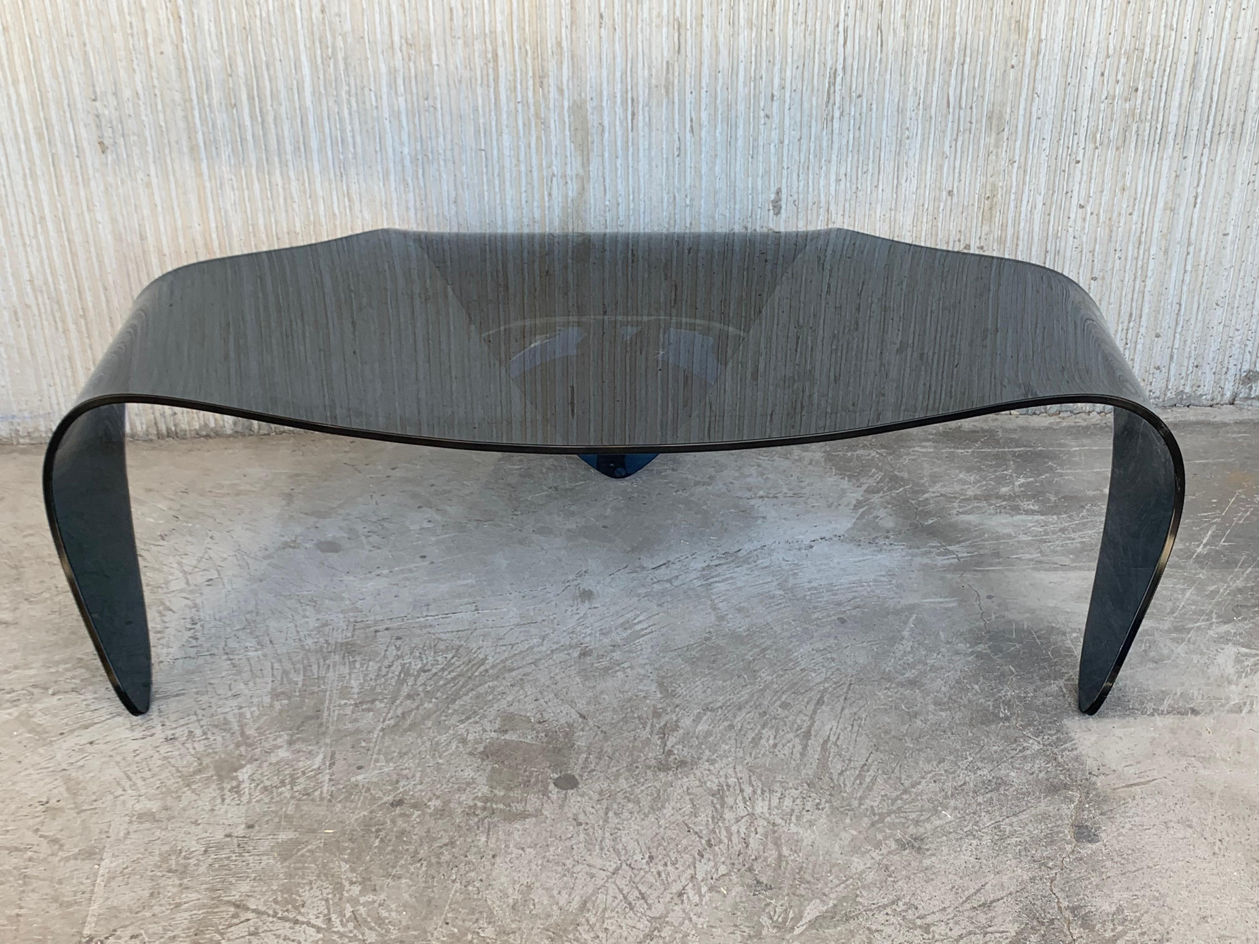 Mid-Century Modern Sculptural Curved Blue Glass Table 1