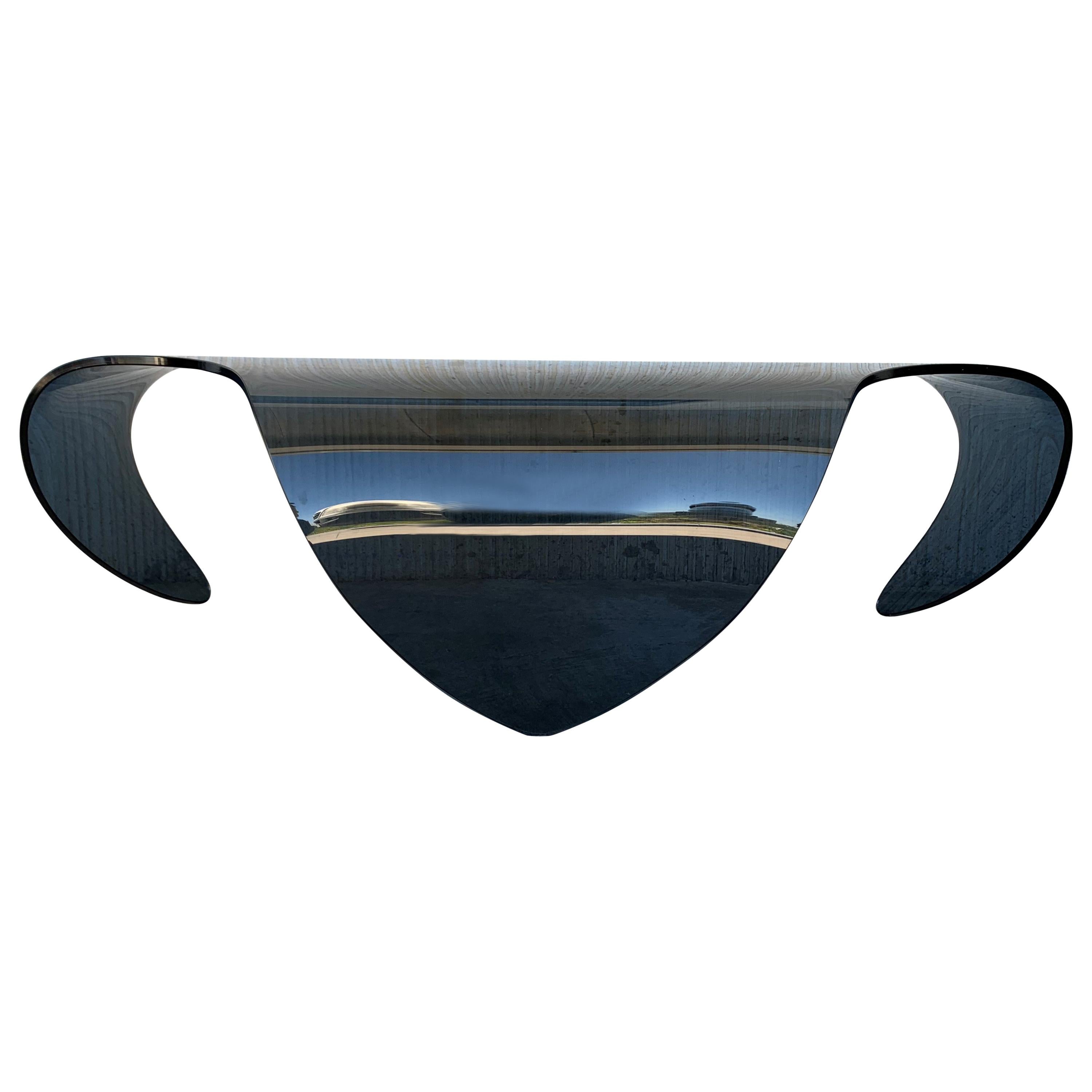 Mid-Century Modern Sculptural Curved Blue Glass Table