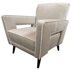 Mid-Century Modern Sculptural and Cutout Arm Lounge Chair in Platinum Velvet