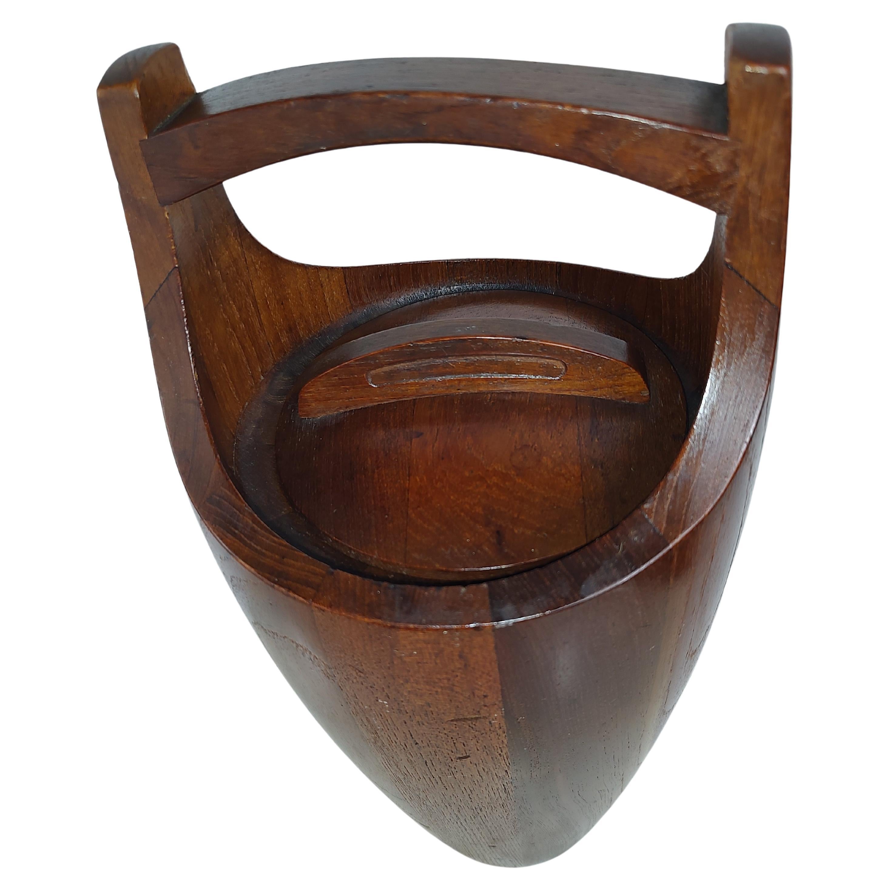 Scandinavian Modern Mid-Century Modern Sculptural Danish Teak Ice Bucket by Jen's Quistgaard For Sale