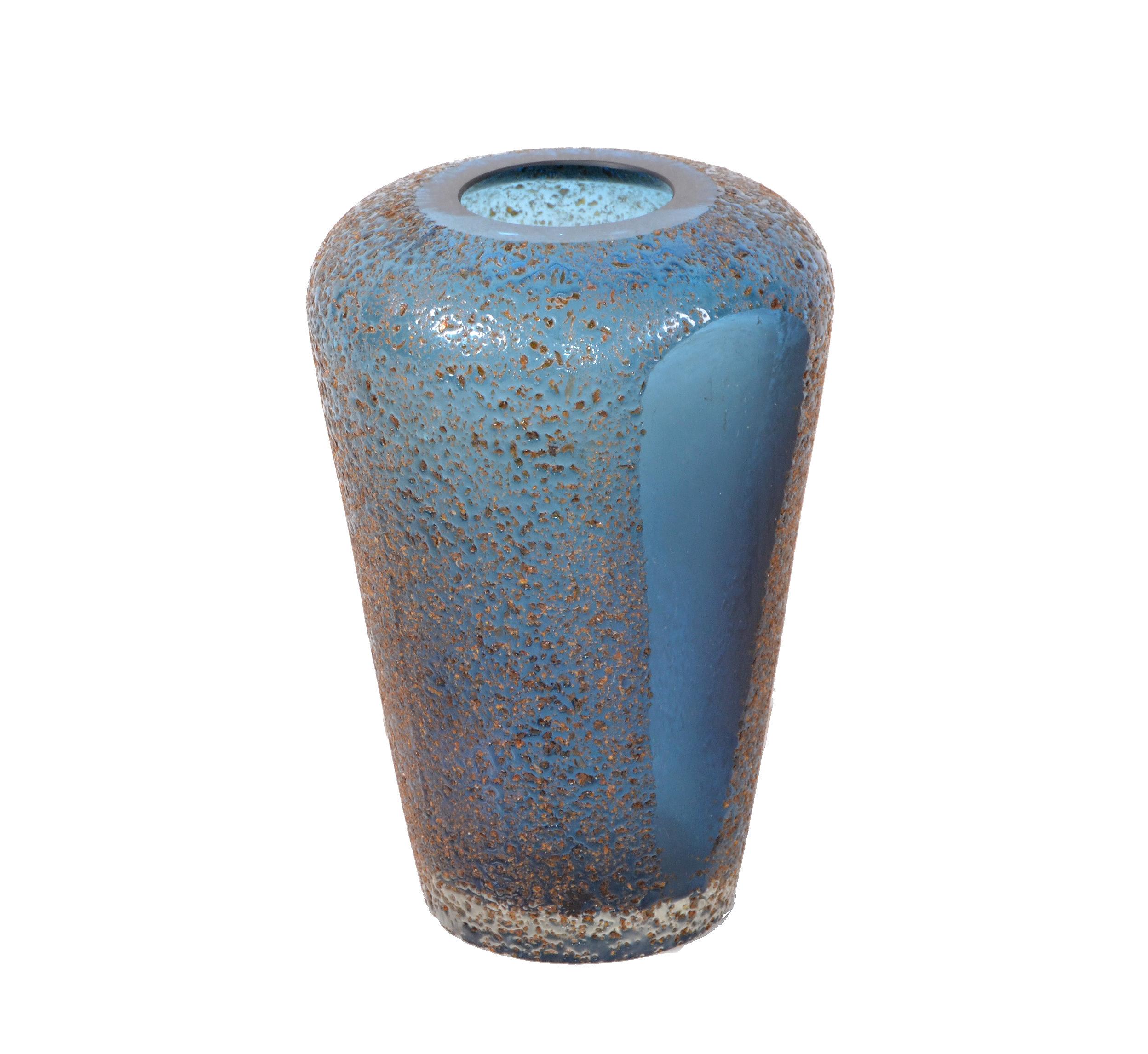 Mid-Century Modern Sculptural Dark Blue and Bronze Murano Art Glass Flower Vase In Good Condition In Miami, FL