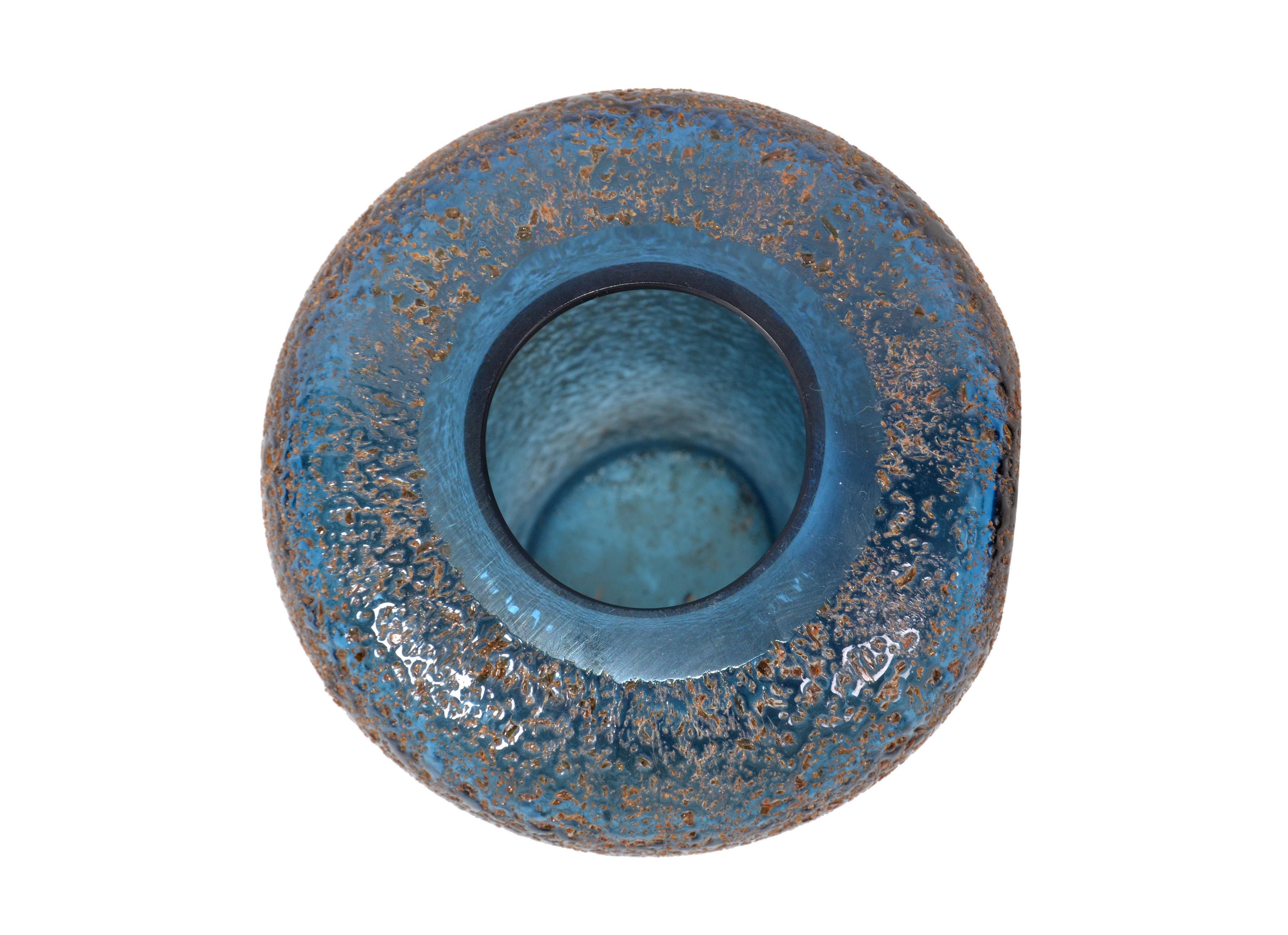 Murano Glass Mid-Century Modern Sculptural Dark Blue and Bronze Murano Art Glass Flower Vase
