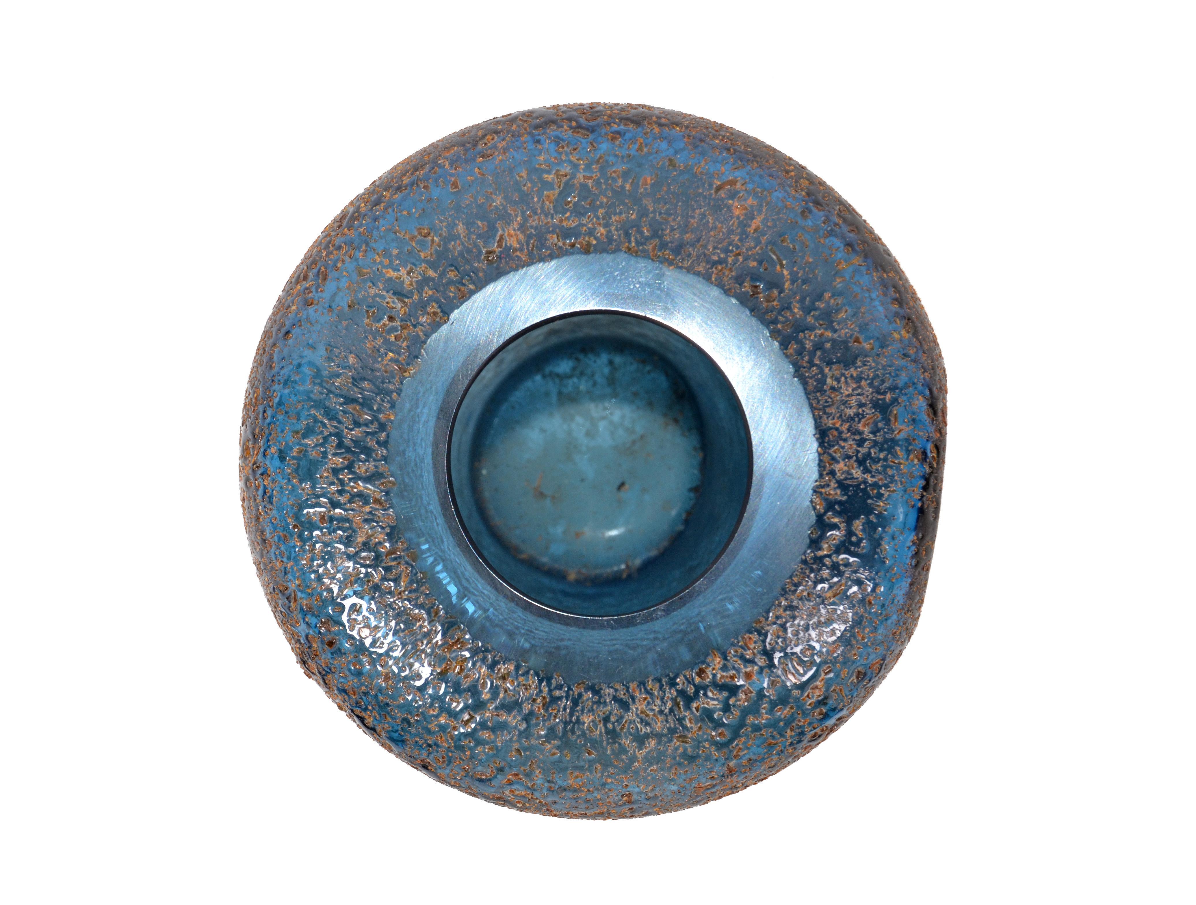 Mid-Century Modern Sculptural Dark Blue and Bronze Murano Art Glass Flower Vase 1