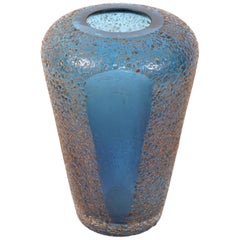 Mid-Century Modern Sculptural Dark Blue and Bronze Murano Art Glass Flower Vase