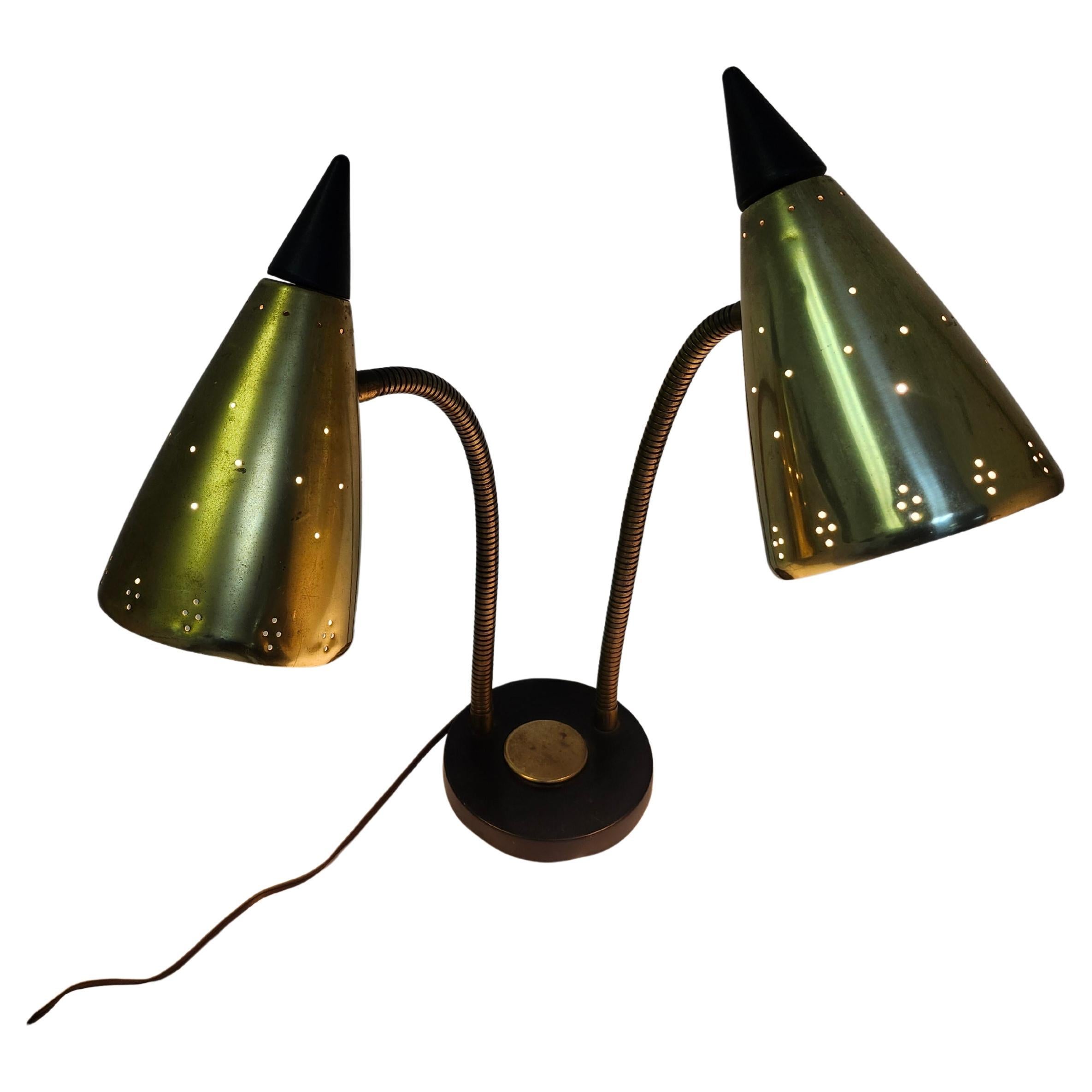Mid-Century Modern Sculptural Double Cone Brass Desk Table Lamp C1965 For Sale