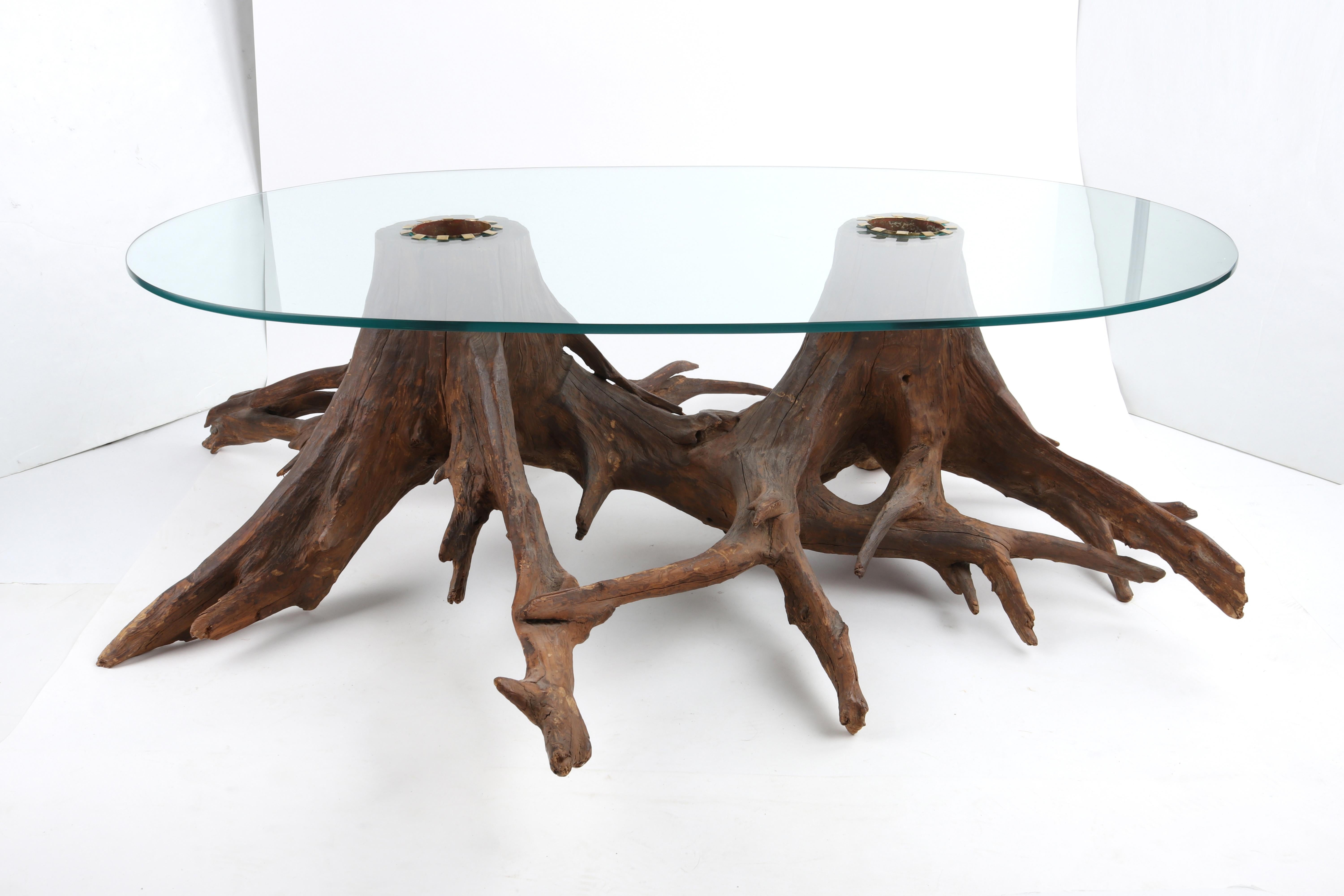 driftwood glass coffee table