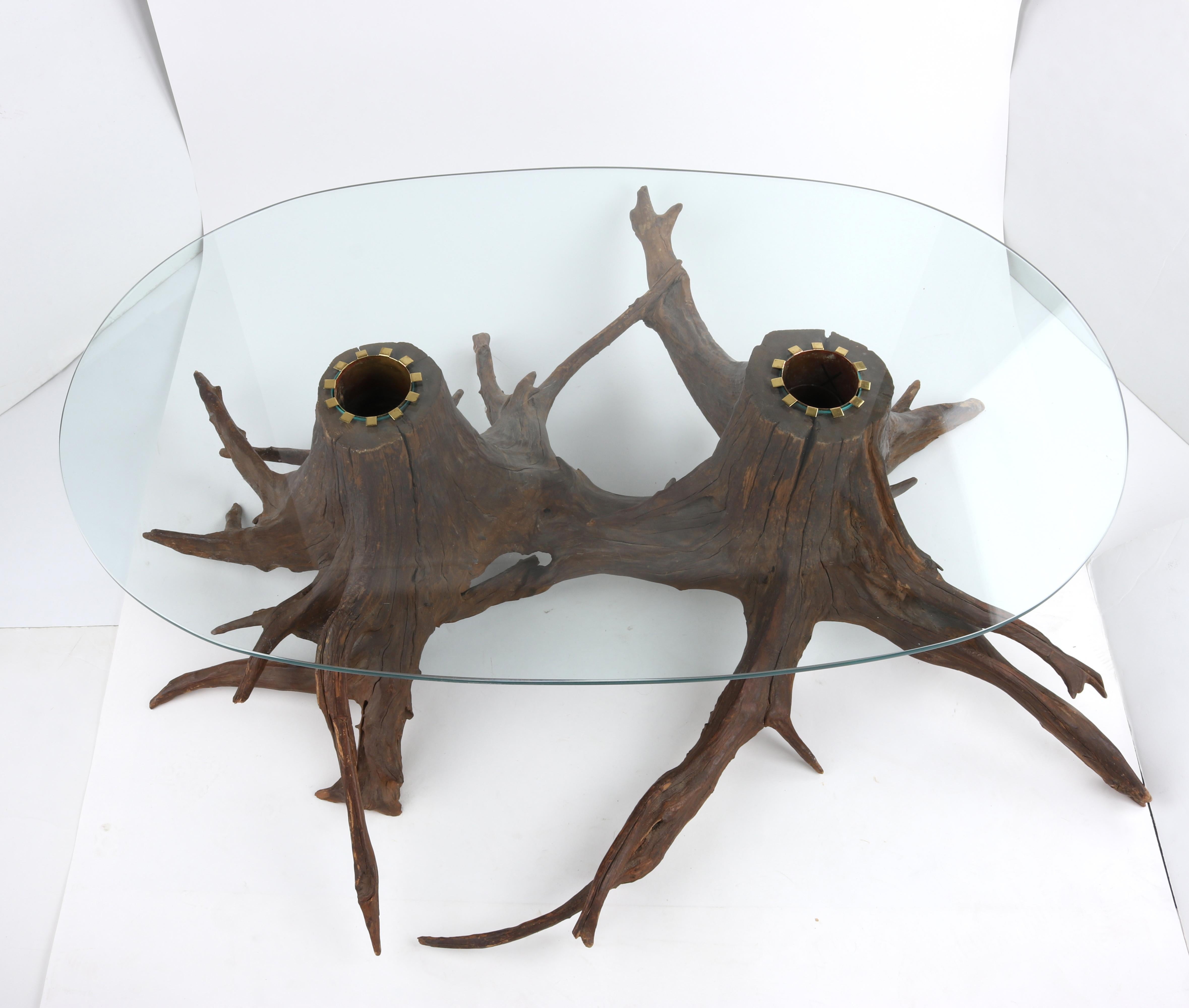 Vetro Tavolino da centro scultoreo Driftwood in vetro con inserto per fioriera, del periodo del Mid-Century Modern in vendita