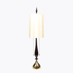 Mid-Century Modern Sculptural Ebonized Walnut & Brass Tear Drop Table Lamps