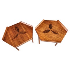 Mid Century Modern Sculptural End Side Tables with Rosewood Inlay by Lane C1965