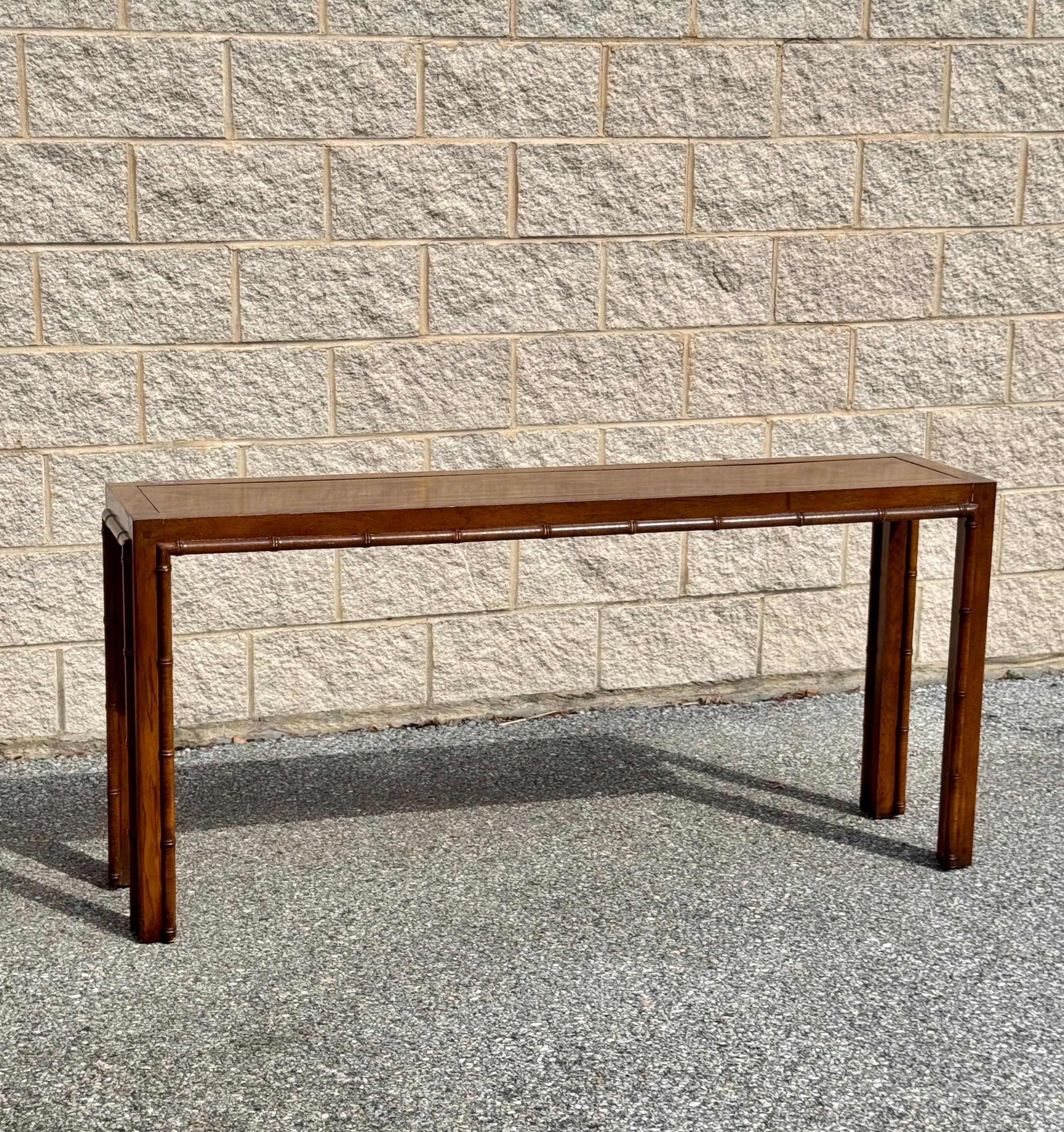 North American Mid-Century Modern Sculptural Faux Bamboo Console Table For Sale