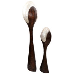 Set 2 Mid-Century Modern Sculptural Fiberglass and Mother of Pearl Floor Lamps