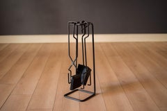 Mid Century Modern Sculptural Four Piece Black Cast Iron Fireplace Tool Set