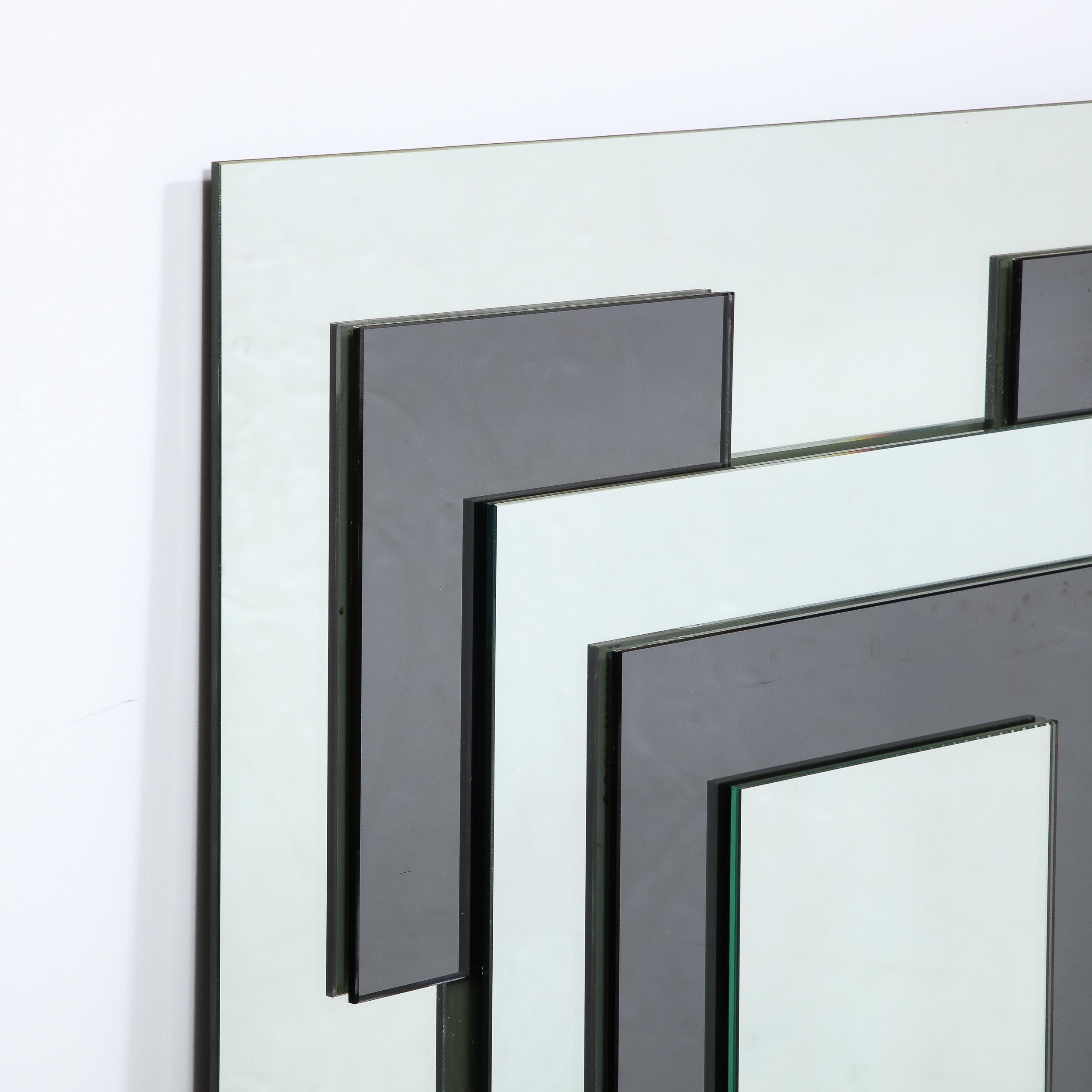 American Mid-Century Modern Sculptural Geometric Smoked & Plain Rectilinear Mirror For Sale