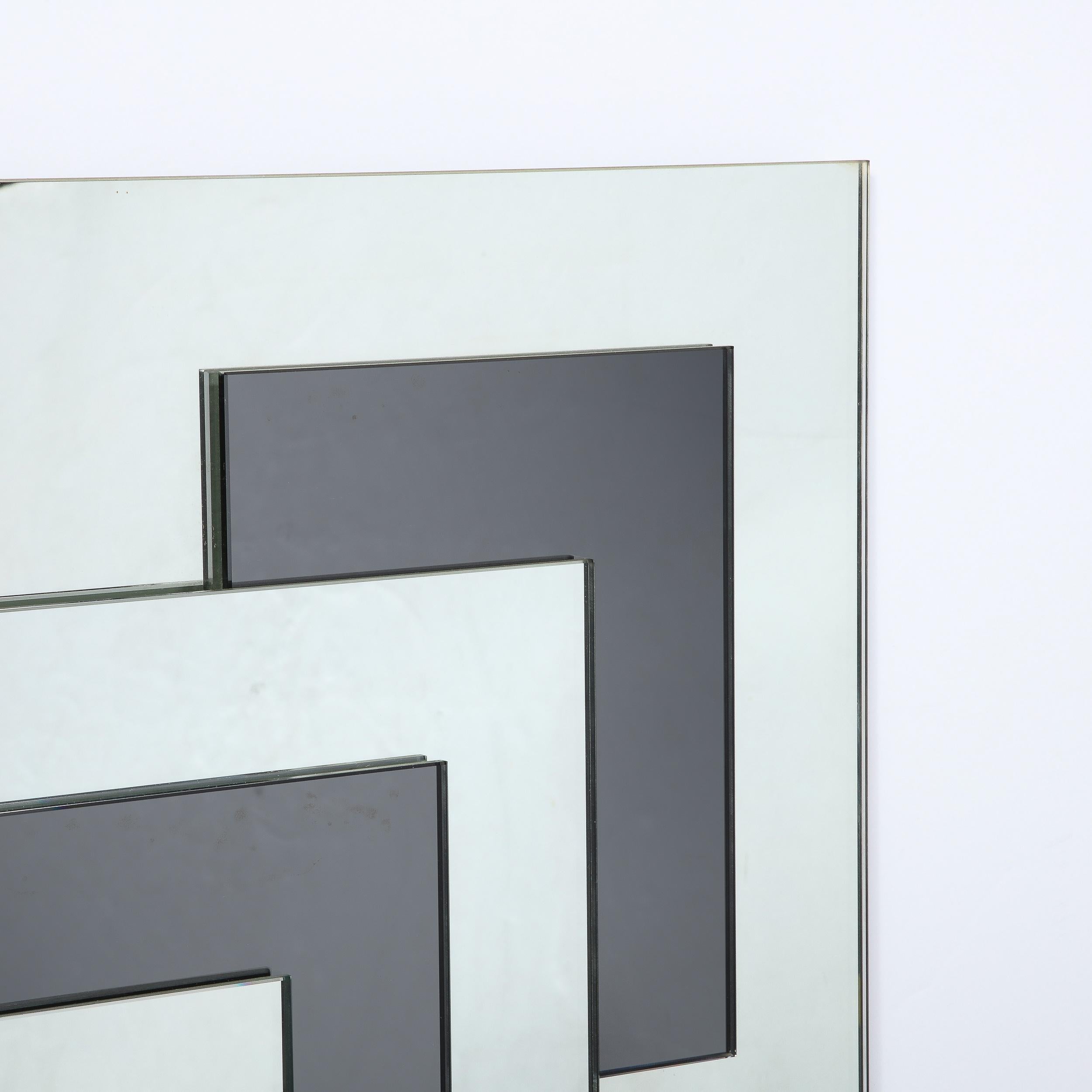 Mid-Century Modern Sculptural Geometric Smoked & Plain Rectilinear Mirror In Excellent Condition For Sale In New York, NY