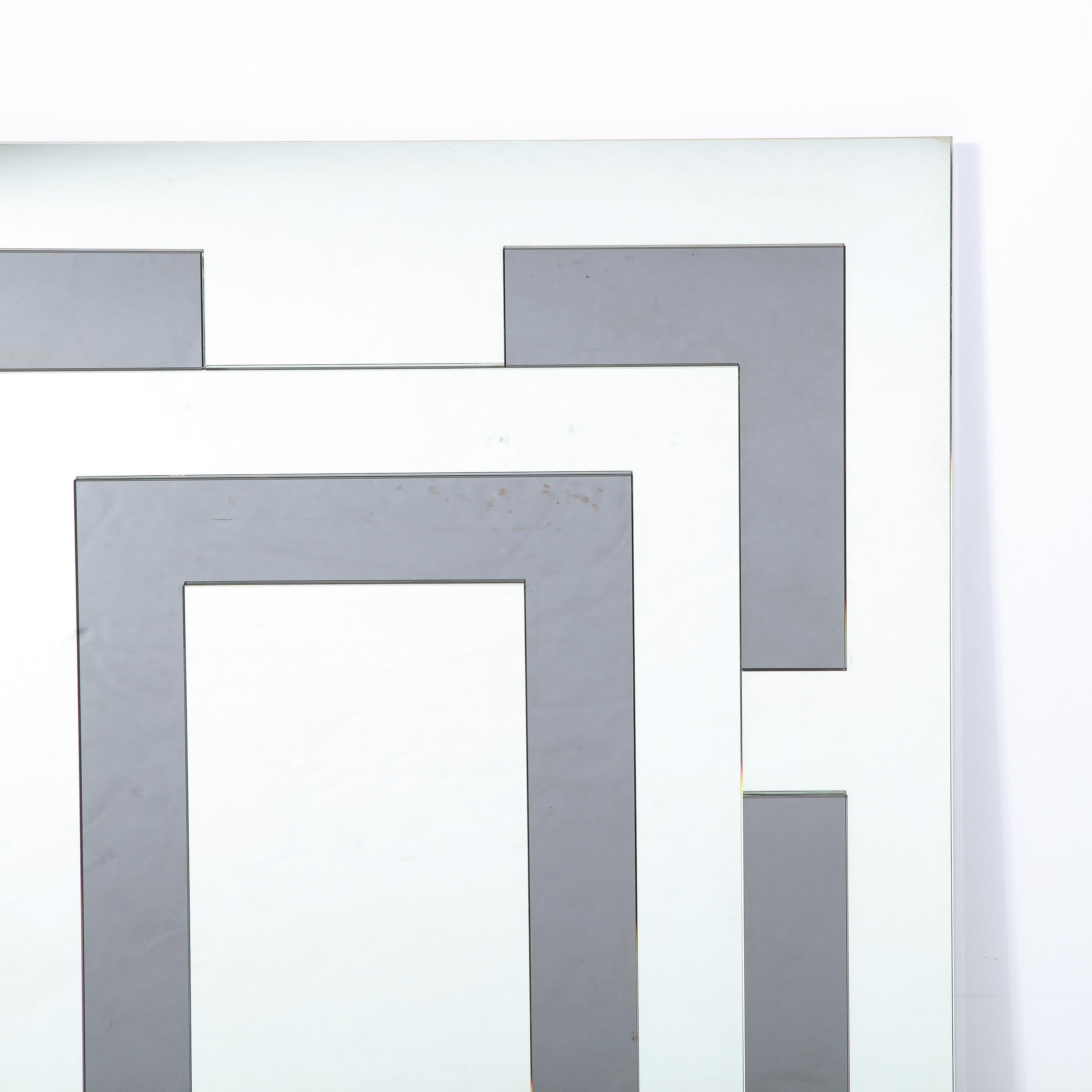 Late 20th Century Mid-Century Modern Sculptural Geometric Smoked & Plain Rectilinear Mirror For Sale