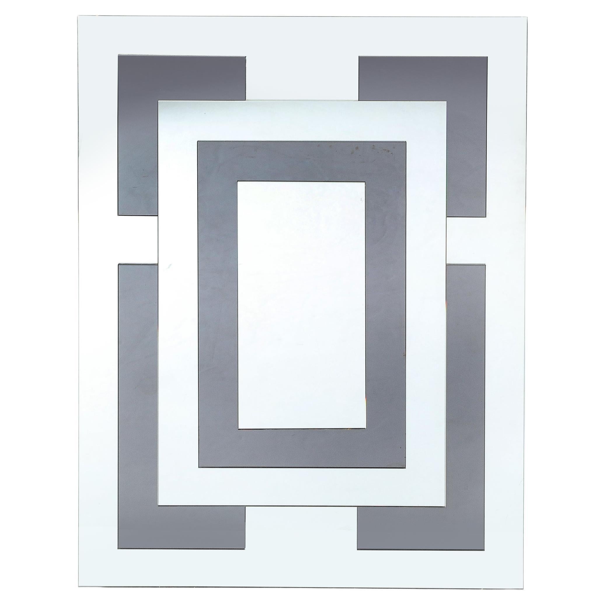 Mid-Century Modern Sculptural Geometric Smoked & Plain Rectilinear Mirror For Sale