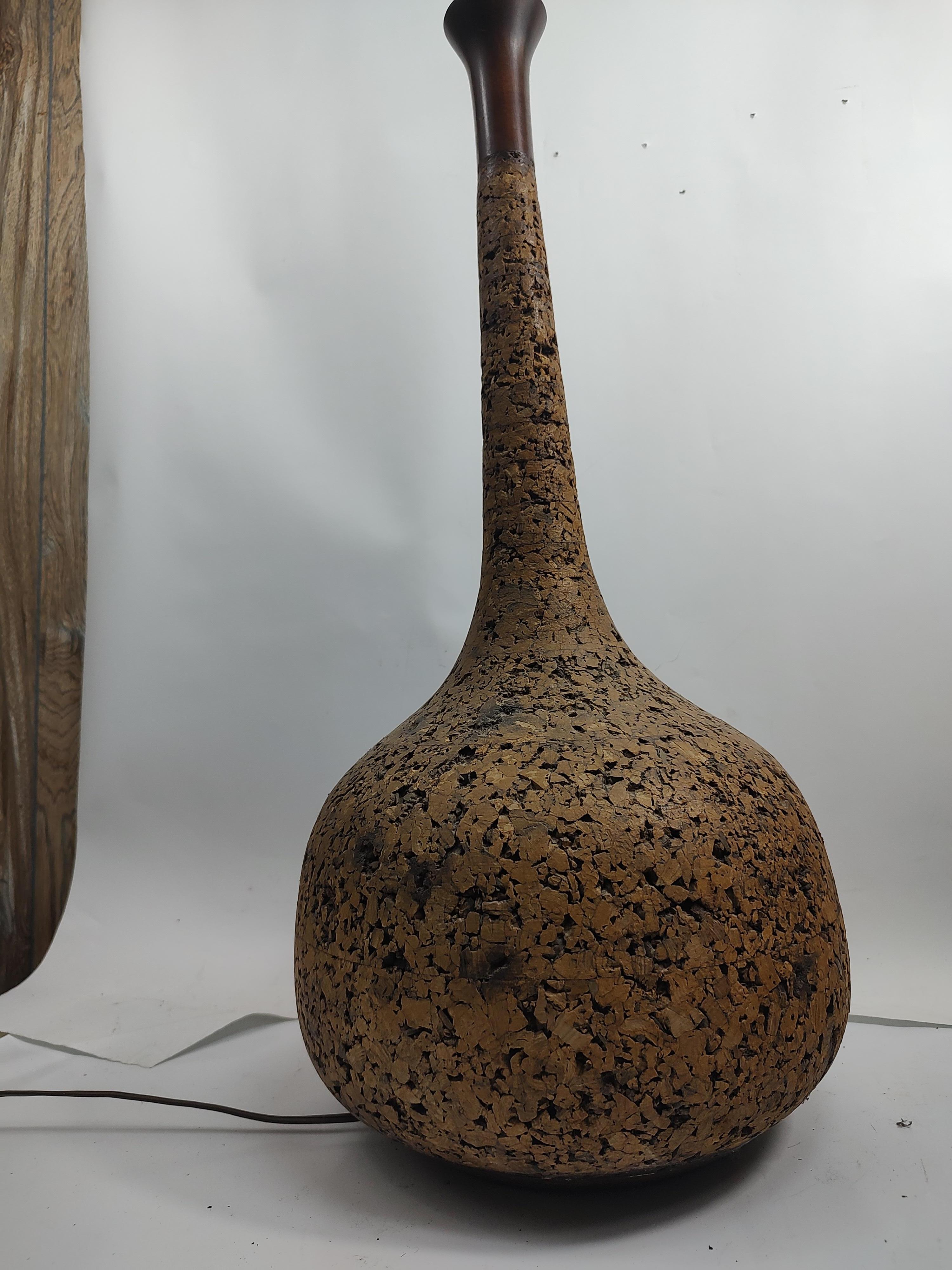 Mid Century Modern Sculptural Gourd Shaped Cork Table Lamps C1960 For Sale 5