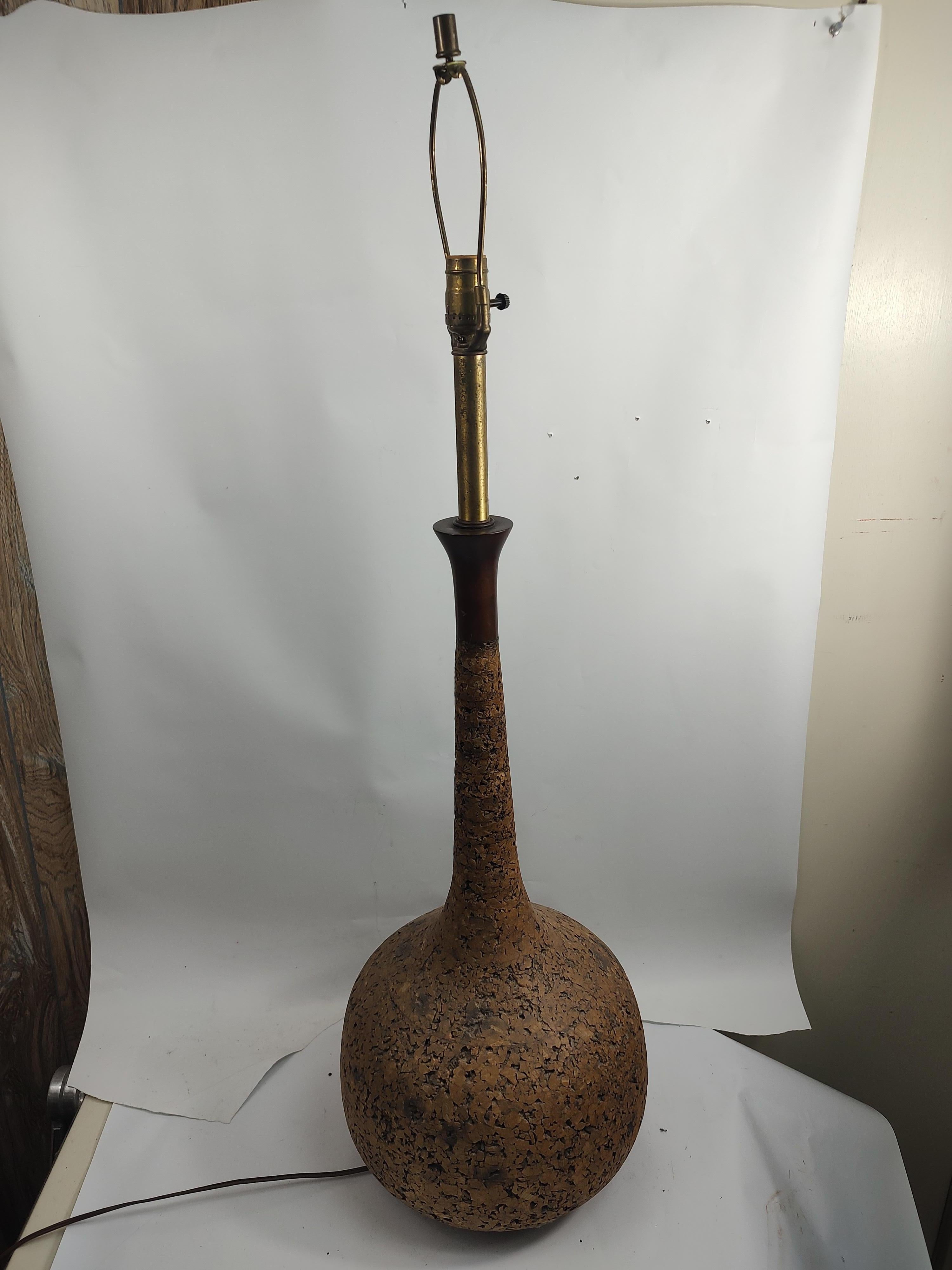 Mid Century Modern Sculptural Gourd Shaped Cork Table Lamps C1960 For Sale 6