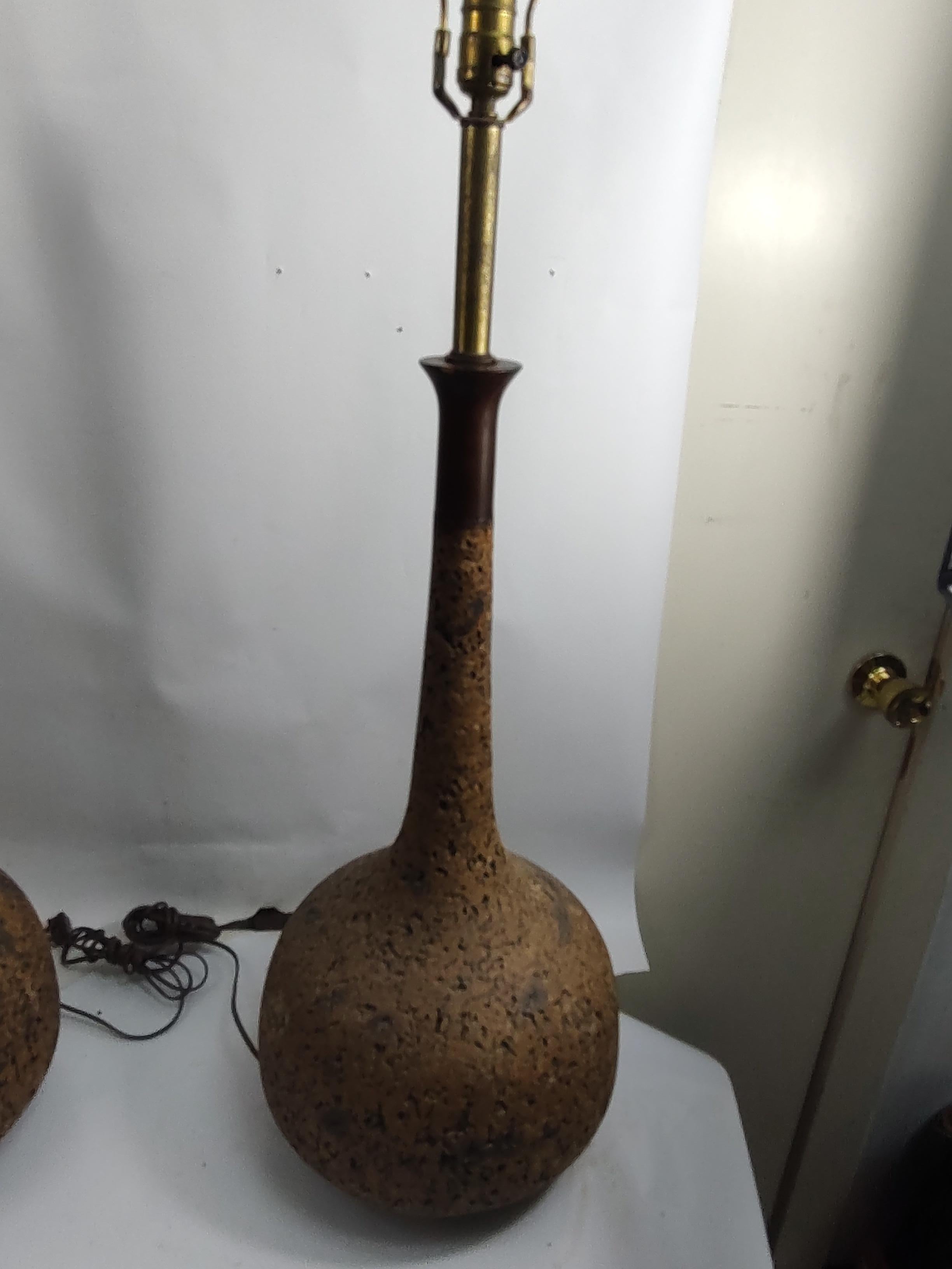 Mid Century Modern Sculptural Gourd Shaped Cork Table Lamps C1960 For Sale 8