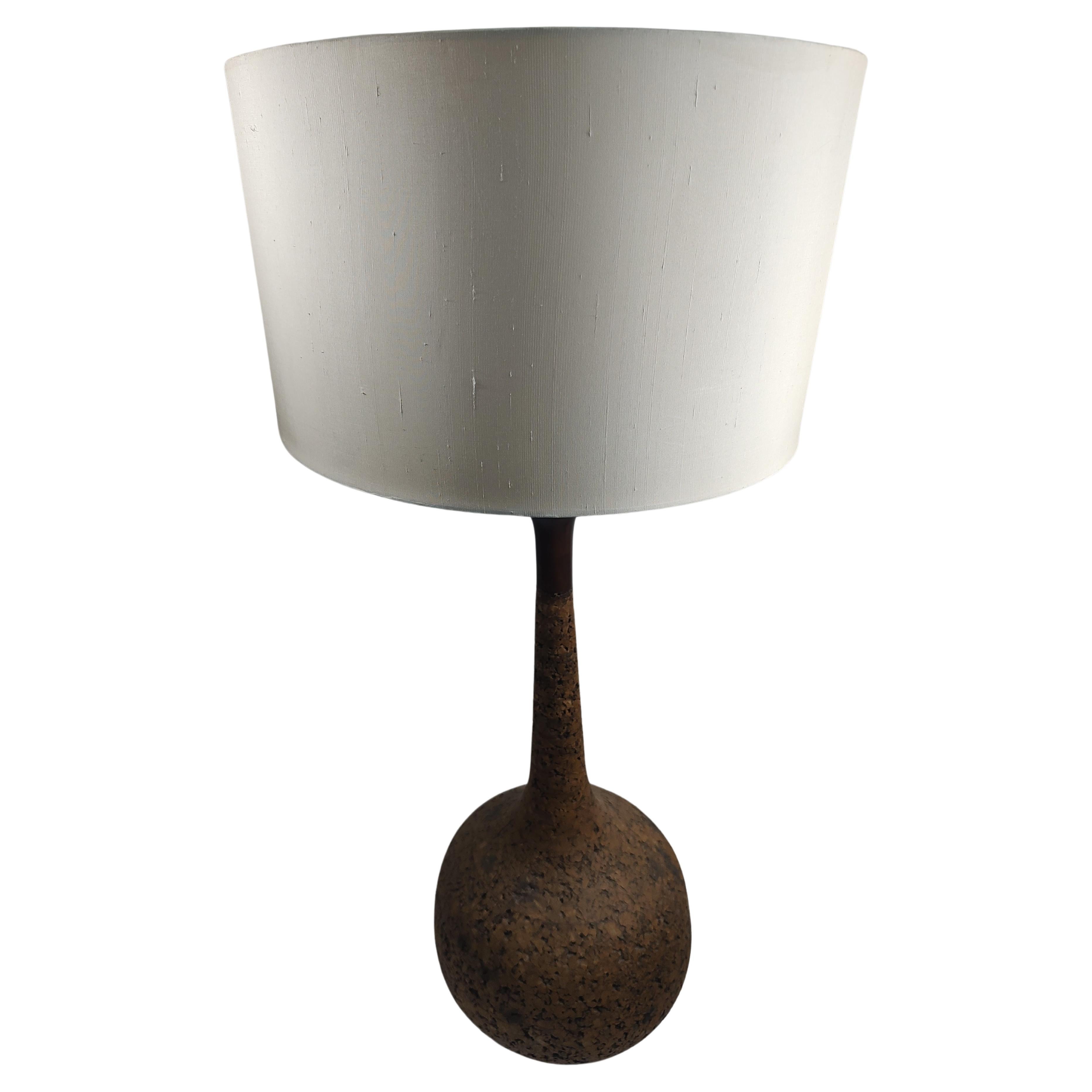 Hand-Crafted Mid Century Modern Sculptural Gourd Shaped Cork Table Lamps C1960 For Sale
