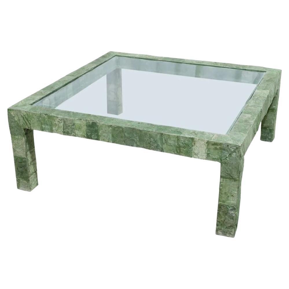 Mid Century Modern Sculptural Green and Glass Coffee Table