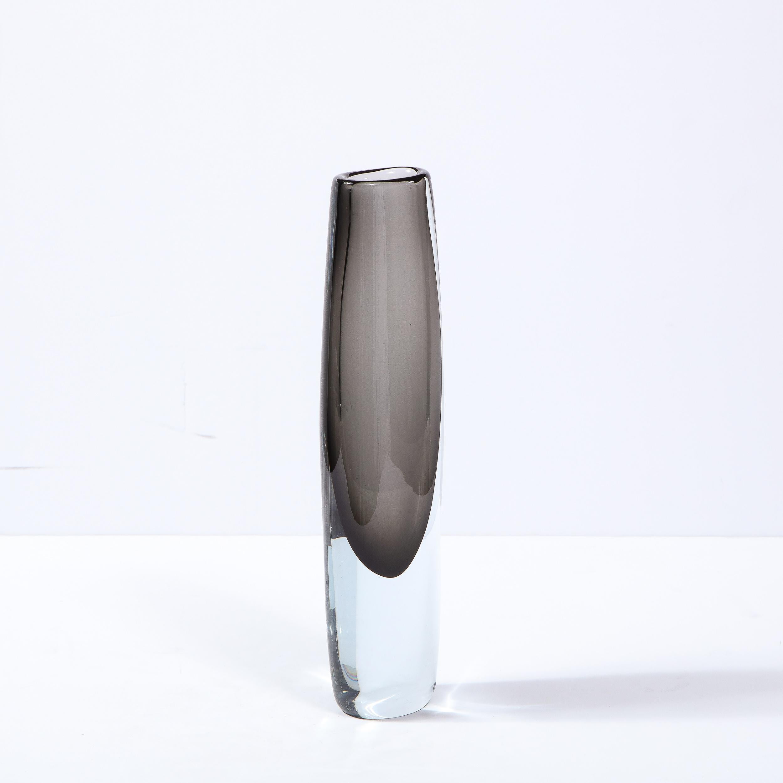 Swedish Mid-Century Modern Sculptural Grey and Translucent Glass Vase by Holmegaard