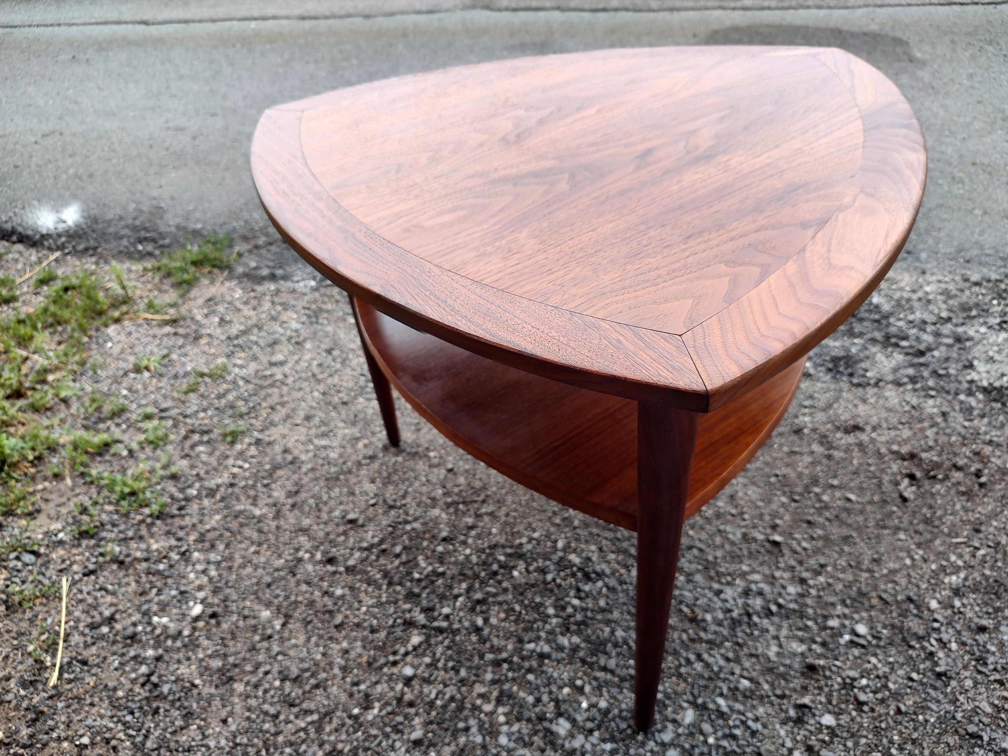 Hand-Crafted Mid-Century Modern Sculptural Guitar Pick Shaped Walnut Cocktail Side Table