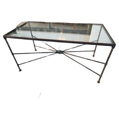 Mid-Century Modern Sculptural Hand Wrought Iron Table Indoor Outdoorw Glass Top