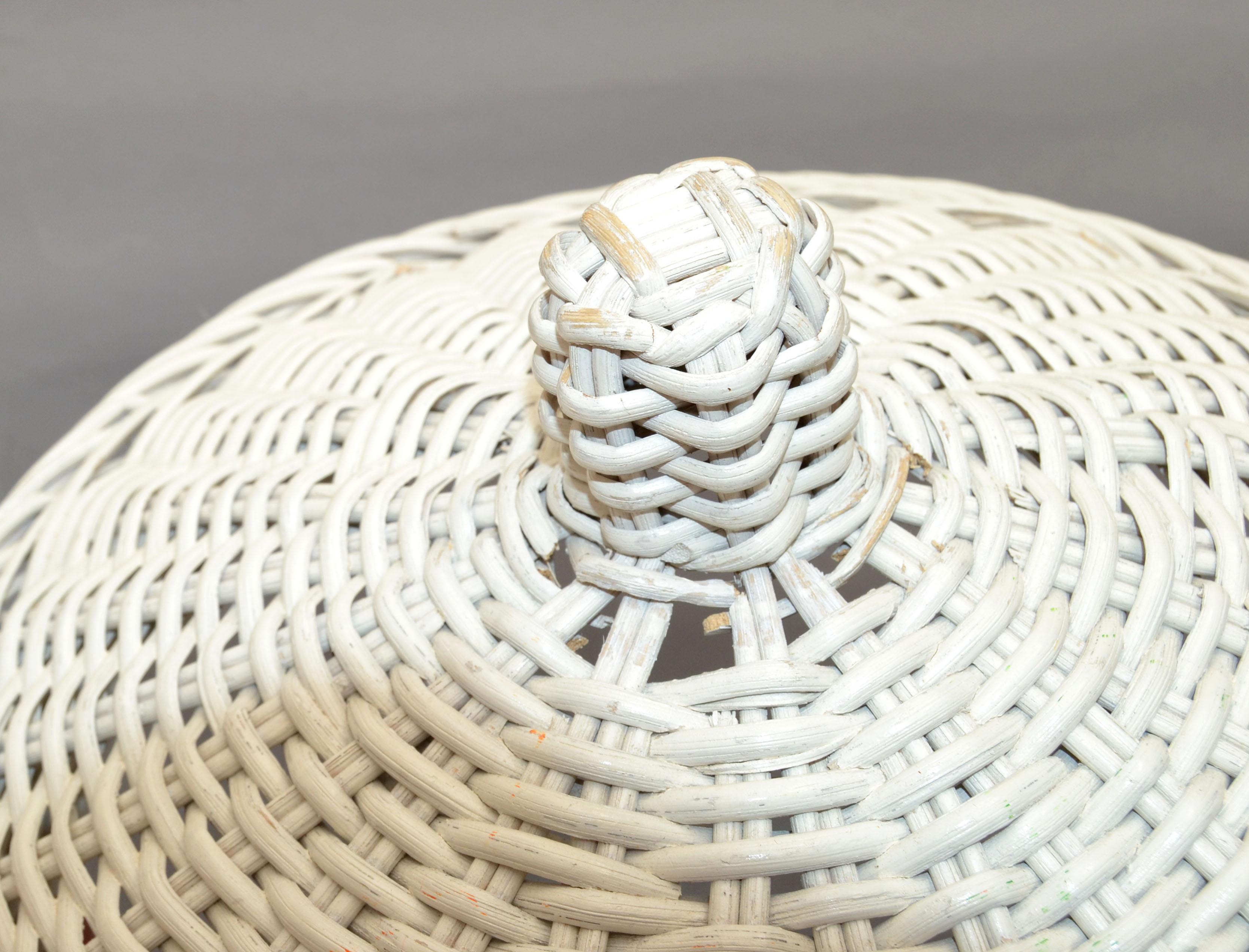 Mid-Century Modern Sculptural Handmade White Finished Wicker & Rattan Coffee Pot For Sale 5