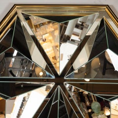 Mid-Century Modern Sculptural Hexagonal Brass Mirror with Raised Pyramidal Forms