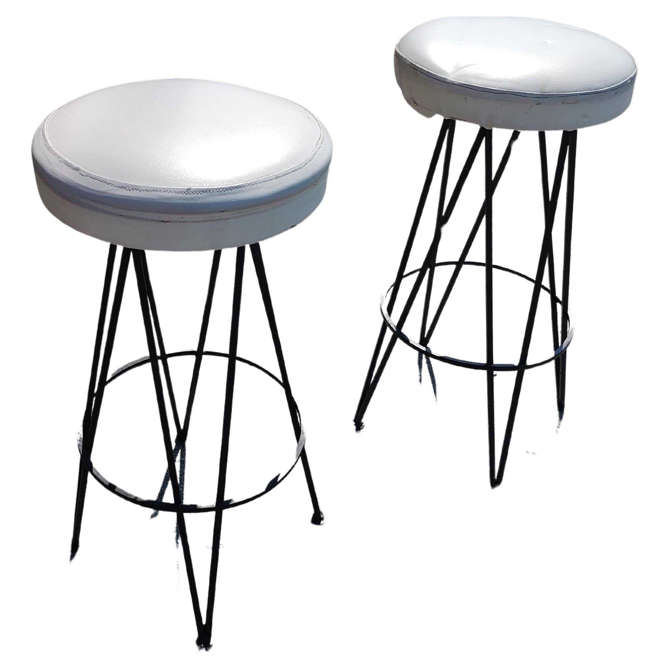 Mid-Century Modern Sculptural Iron Bar Stools 4 Available