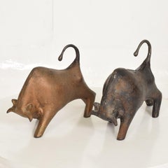Mid-Century Modern Sculptural Iron Cast Bulls Bookends Japan