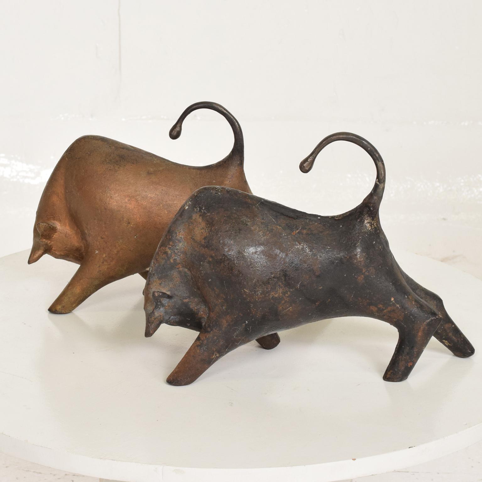 Japanese Mid-Century Modern Sculptural Iron Cast Bulls Bookends Japan