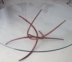 Mid-Century Modern Sculptural Iron Coffee Table with Glass Top, Italy, 1950s