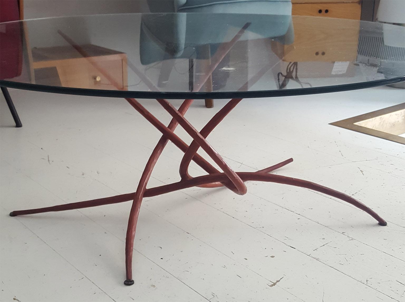 Mid-20th Century Mid-Century Modern Sculptural Iron Coffee Table with Glass Top, Italy, 1950s For Sale