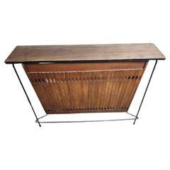 Mid-Century Modern Sculptural Iron & Maple Bar with a Live Edge Top Shelf C1960