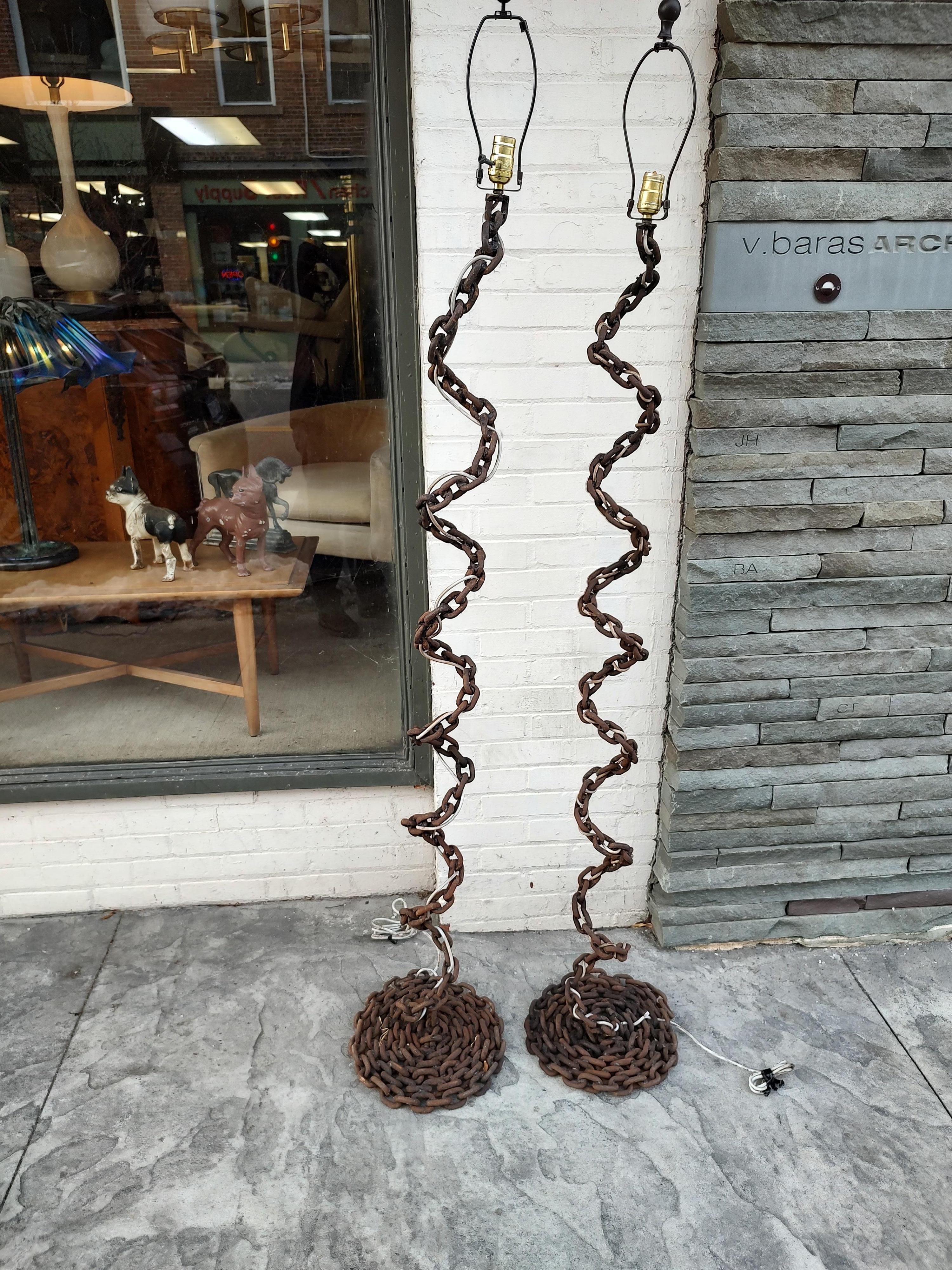 Mid-Century Modern Sculptural Welded Rigid Iron Rope Brutalist Floor Lamps For Sale 2