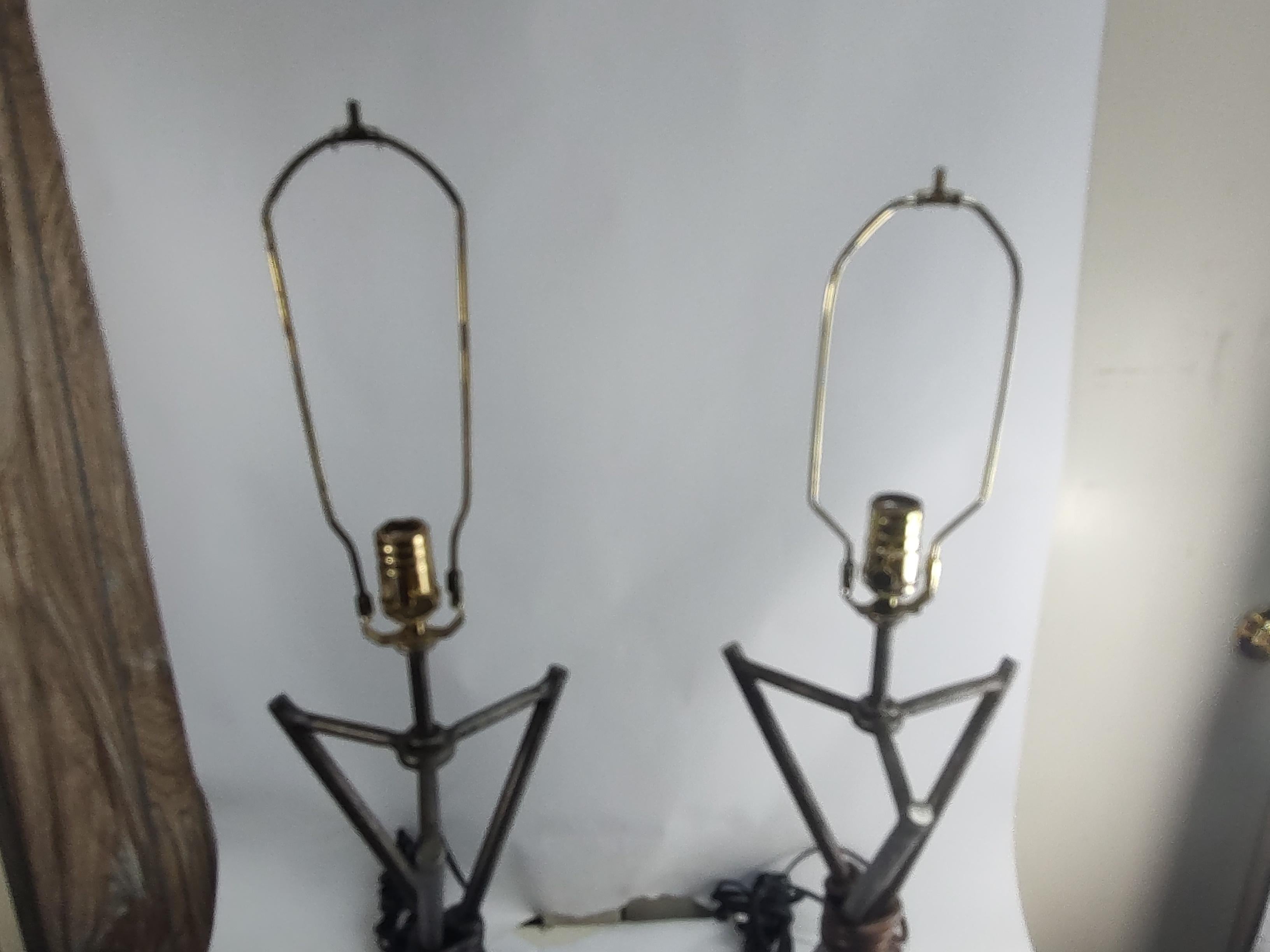 Late 20th Century Mid Century Modern Sculptural Iron Table Lamps Brutalist Industrial  For Sale