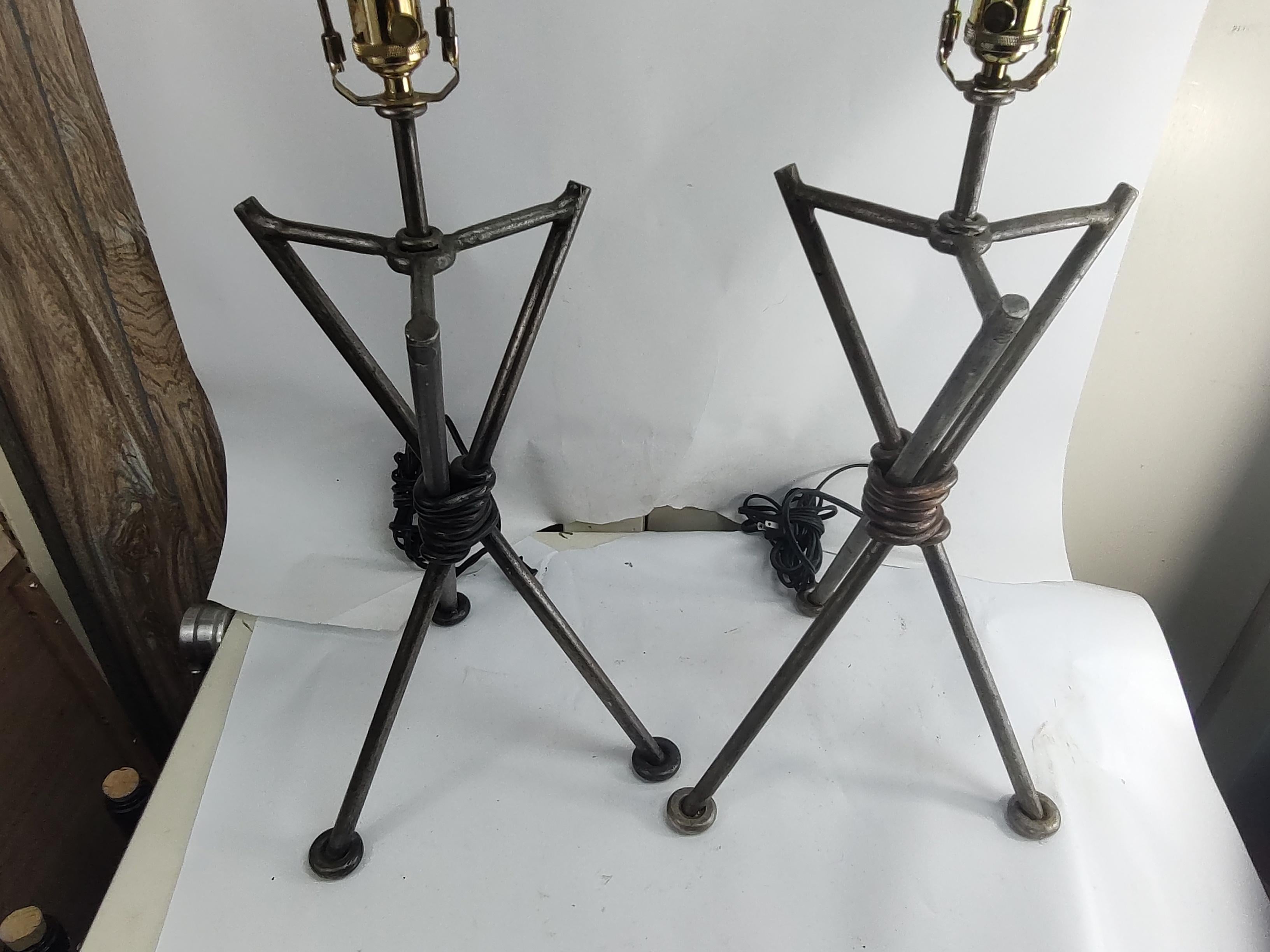 Brass Mid Century Modern Sculptural Iron Table Lamps Brutalist Industrial  For Sale