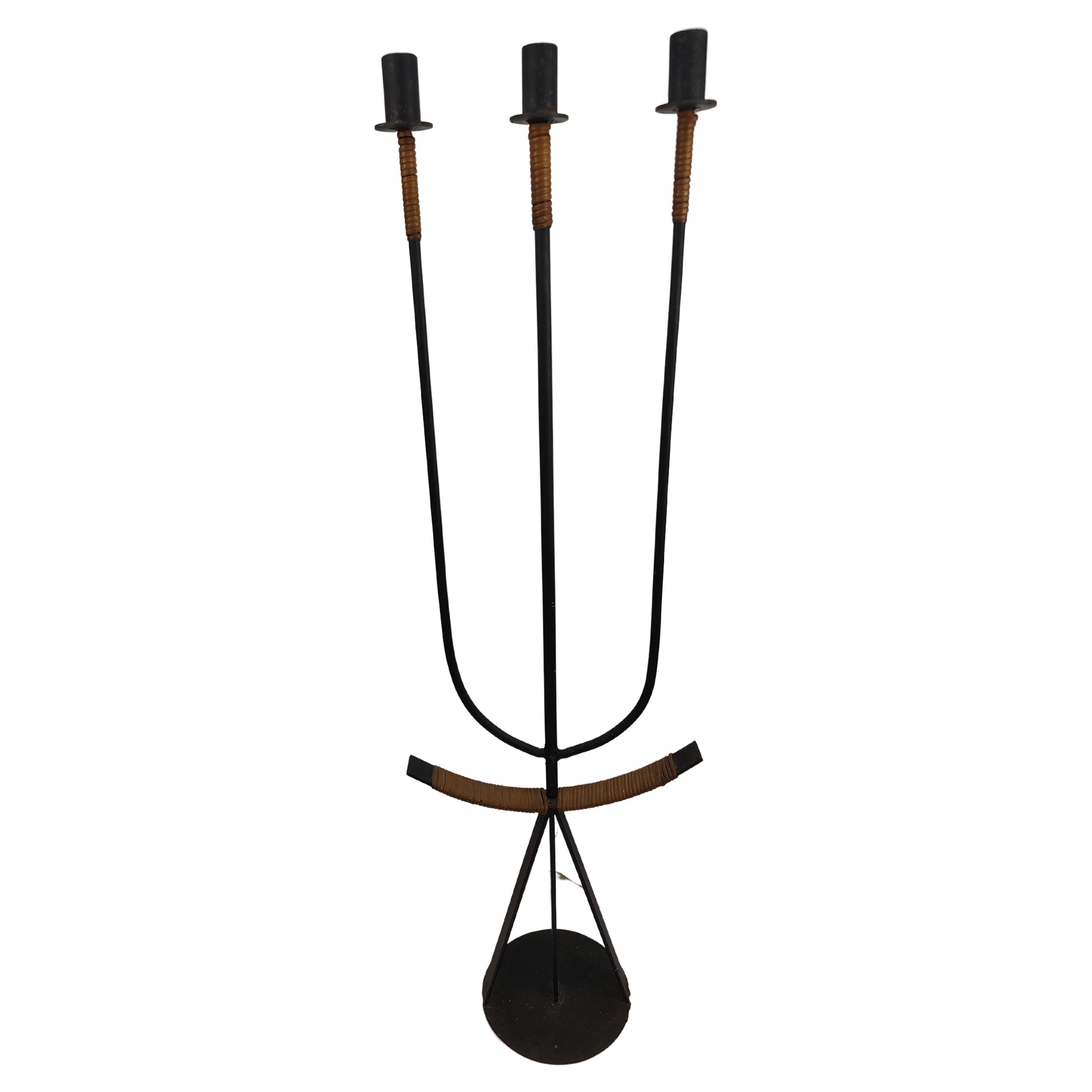 Mid Century Modern Sculptural Iron with Cane Candelabra by Arthur Umanoff C1965 For Sale