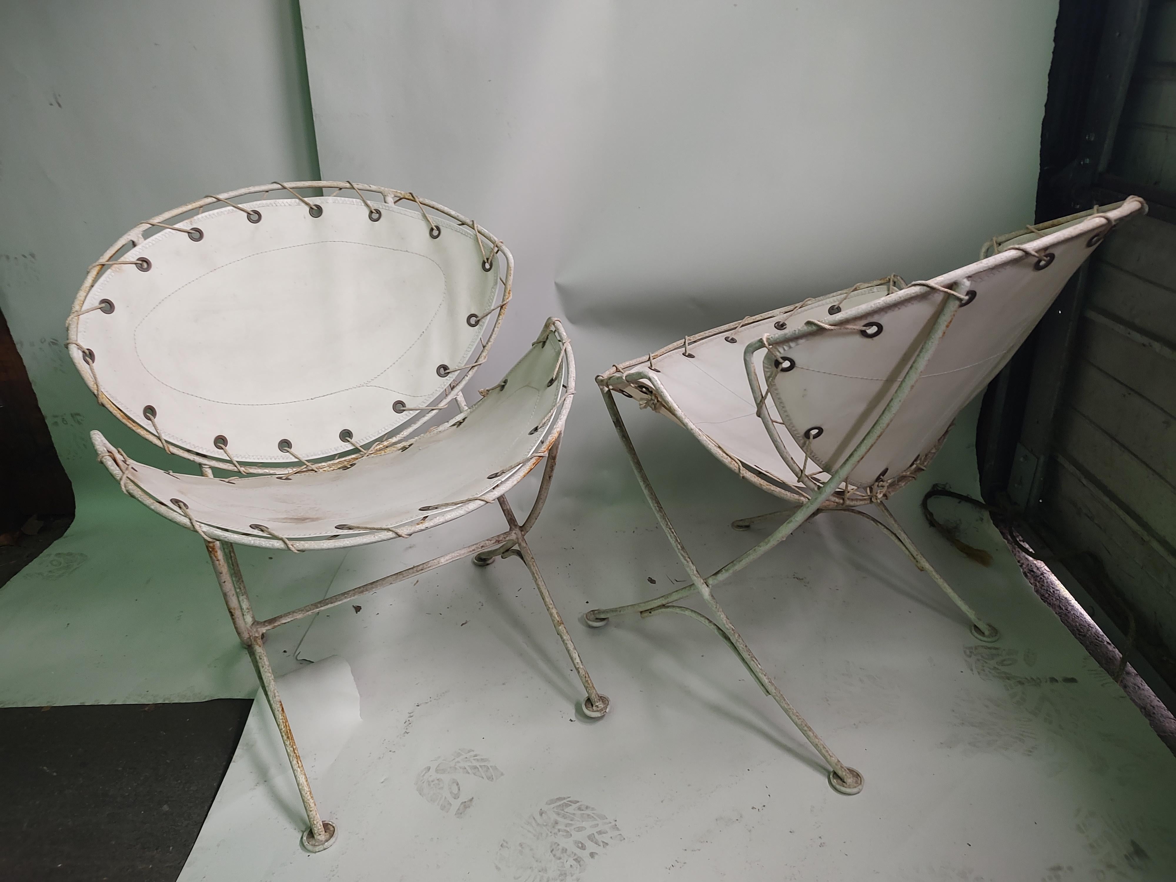 MidCentury Modern Orange Slice Iron with Sailcloth Lounge Chairs by