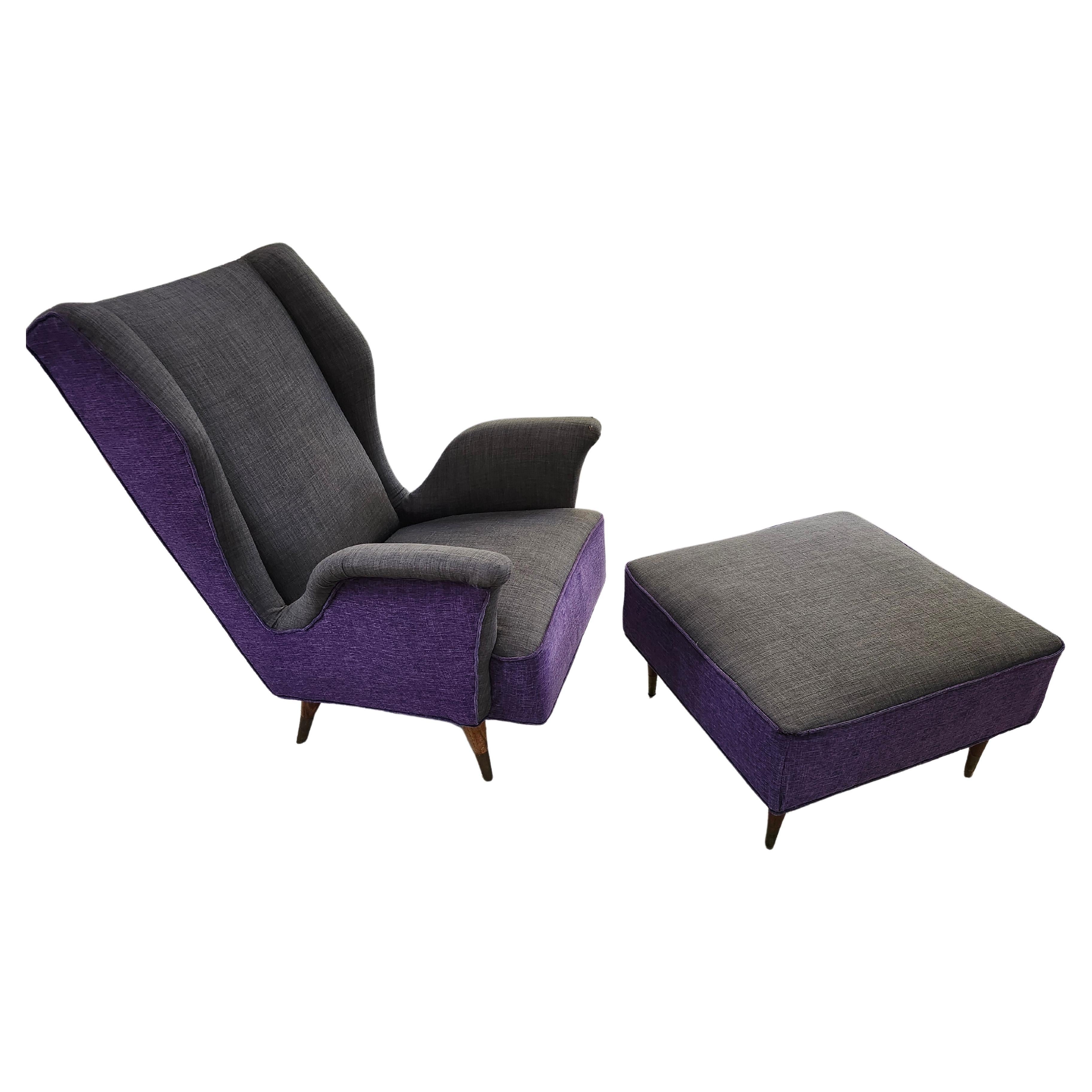 Mid Century Modern Sculptural Italian Armchair w Ottoman attrib to Gio Ponti For Sale 4