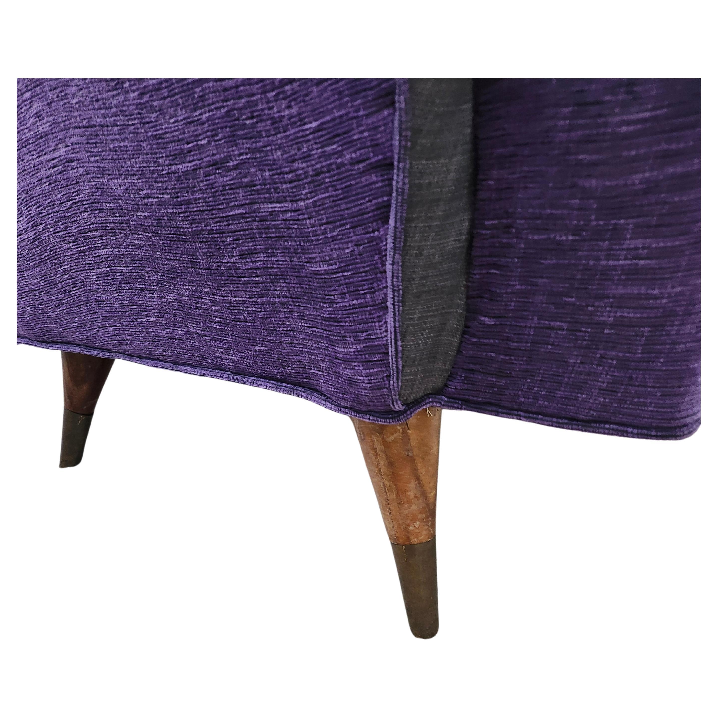 Brass Mid Century Modern Sculptural Italian Armchair w Ottoman attrib to Gio Ponti For Sale