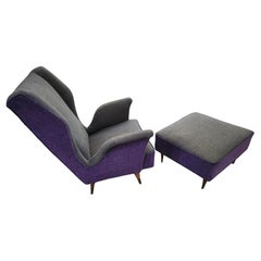 Mid Century Modern Sculptural Italian Armchair w Ottoman attrib to Gio Ponti