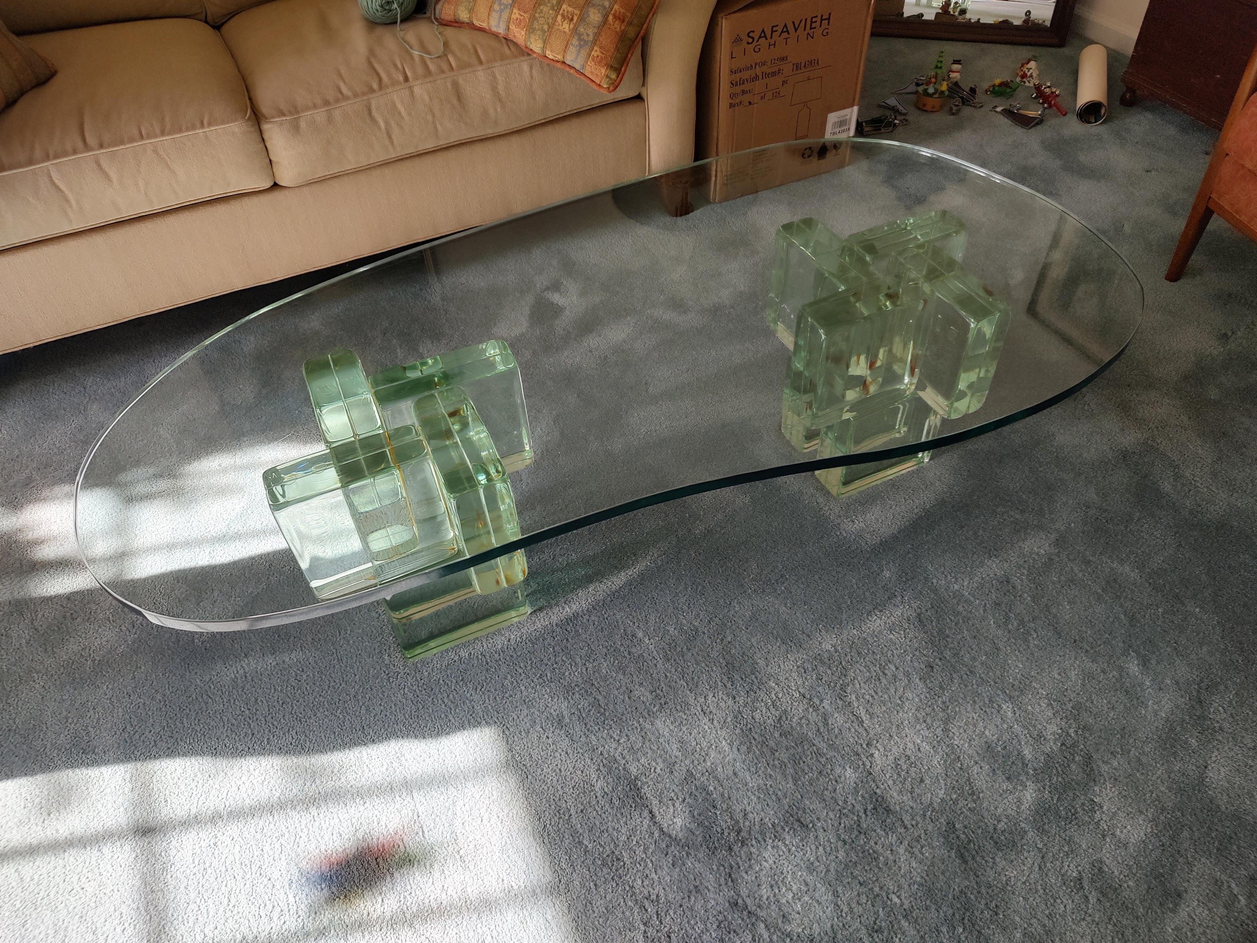 Mid-Century Modern Sculptural Italian Glass Block Cocktail Table For Sale 2