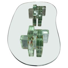 Mid-Century Modern Sculptural Italian Glass Block Cocktail Table