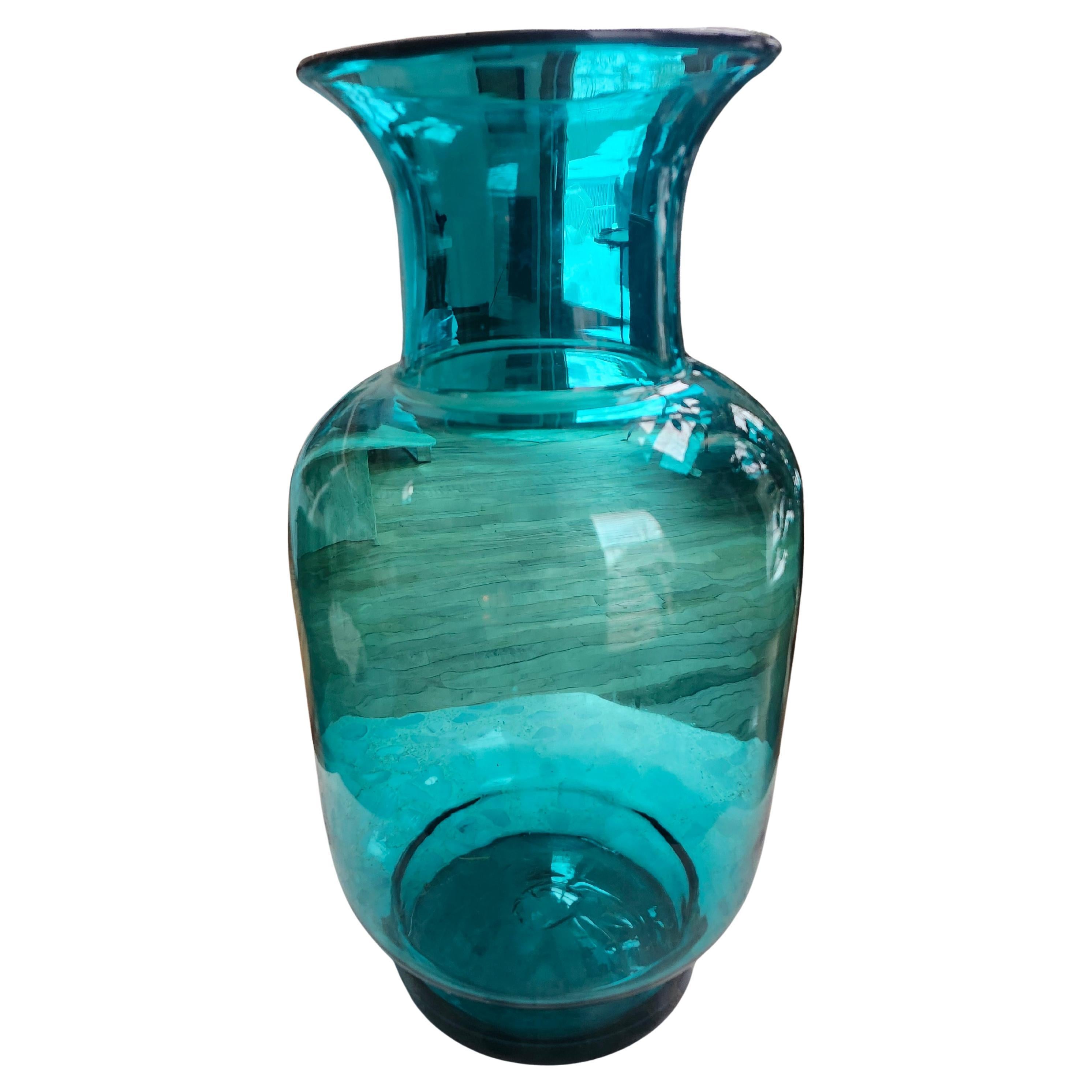 Mid-Century Modern Sculptural Large Blue Vase by Blenko Bottle Form C1960